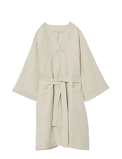 Garbo&Friends Linen Hemstitched Linen Bathrobe M/L - Kylpytakit - LINEN / cream