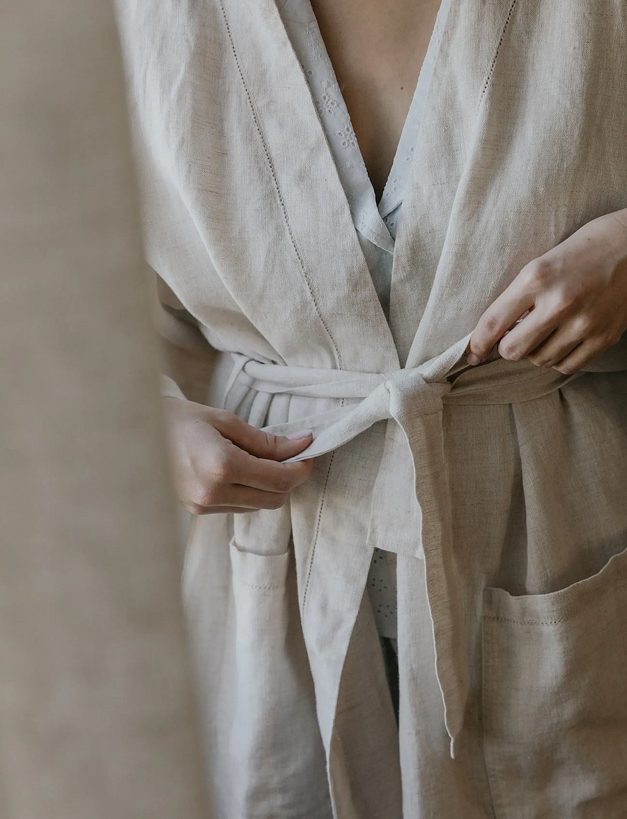 Garbo&Friends - Linen Hemstitched Linen Bathrobe M/L - alltags-style - linen - 3