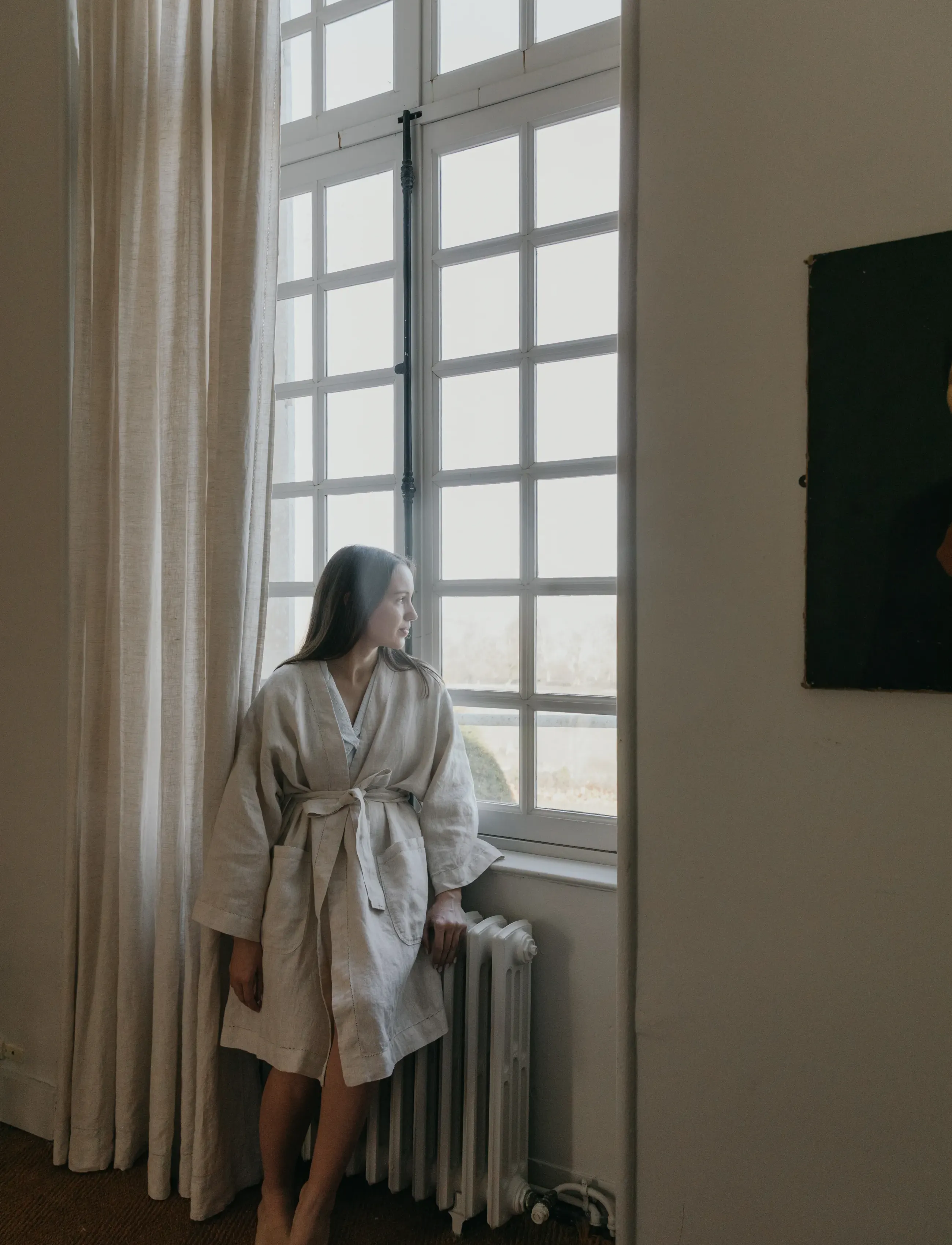 Garbo&Friends - Linen Hemstitched Linen Bathrobe M/L - vardagsstil - linen - 4