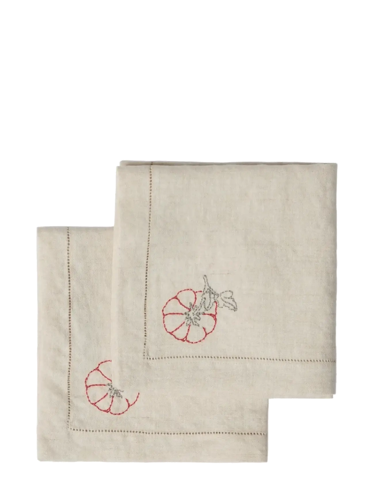 Garbo&Friends Linen Embroidered Linen Napkin 2-Pack, Cloth Serviet, Creme, Str: 40X40CM