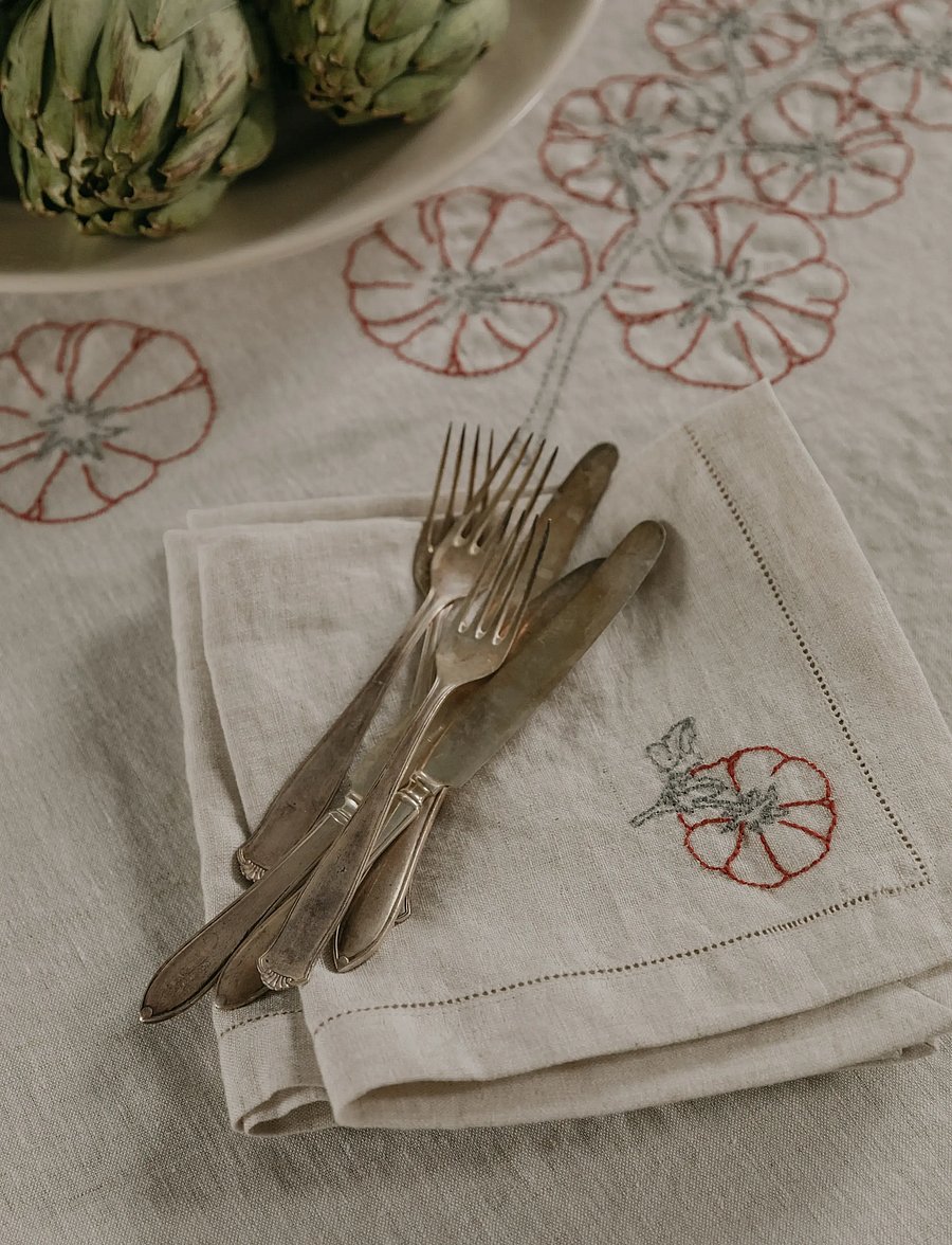 Garbo&Friends - Linen Embroidered Linen Napkin 2-pack - stofservietter - linen - 4