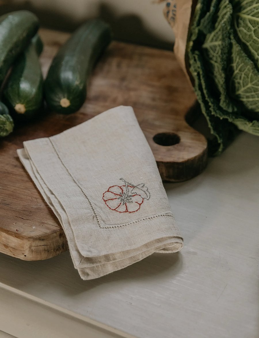 Garbo&Friends - Linen Embroidered Linen Napkin 2-pack - stofservietter - linen - 5