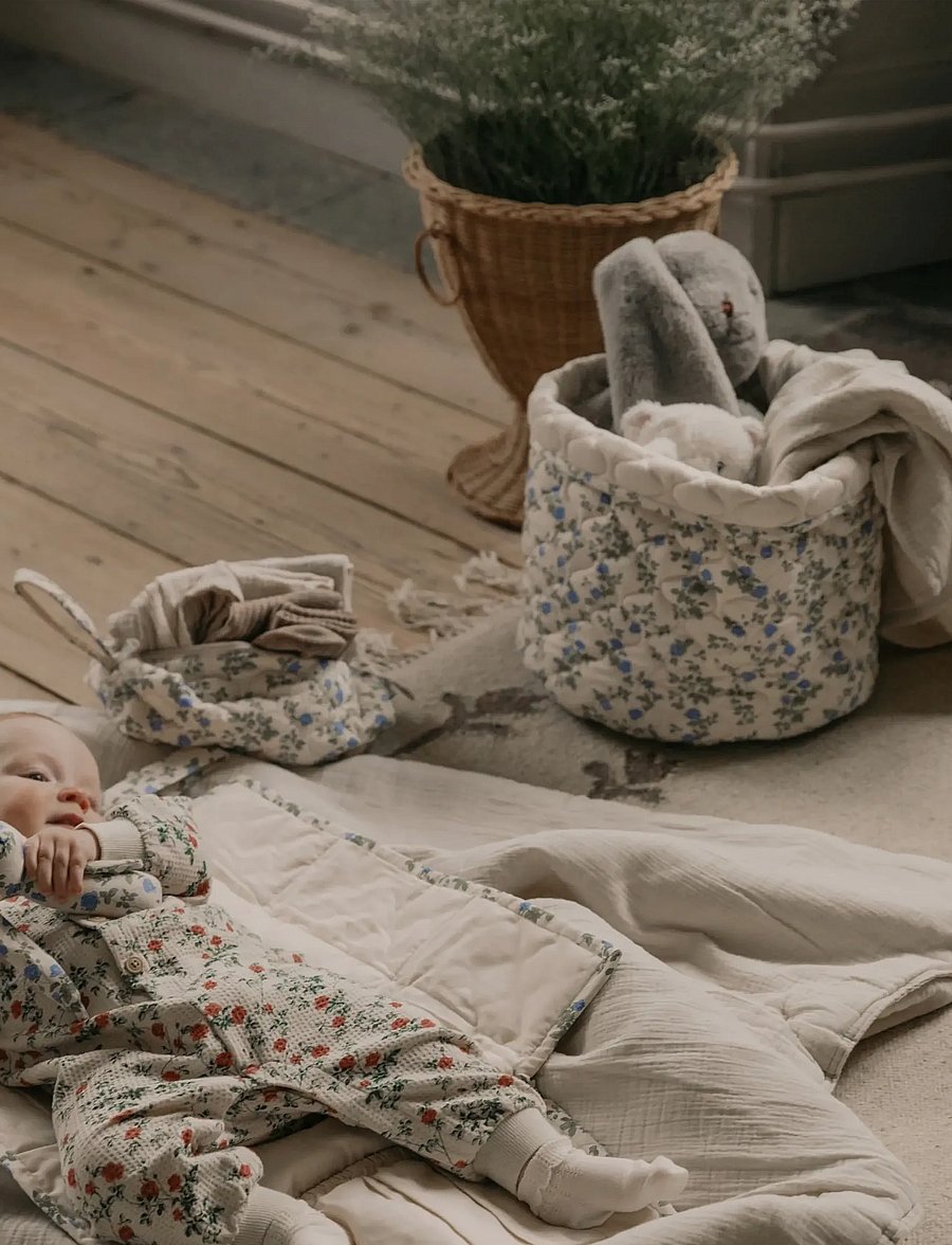 Garbo&Friends - Satin Quilted Basket, 20x20cm / 30x30cm, Blueberry - förvaringskorgar - dainty - 0