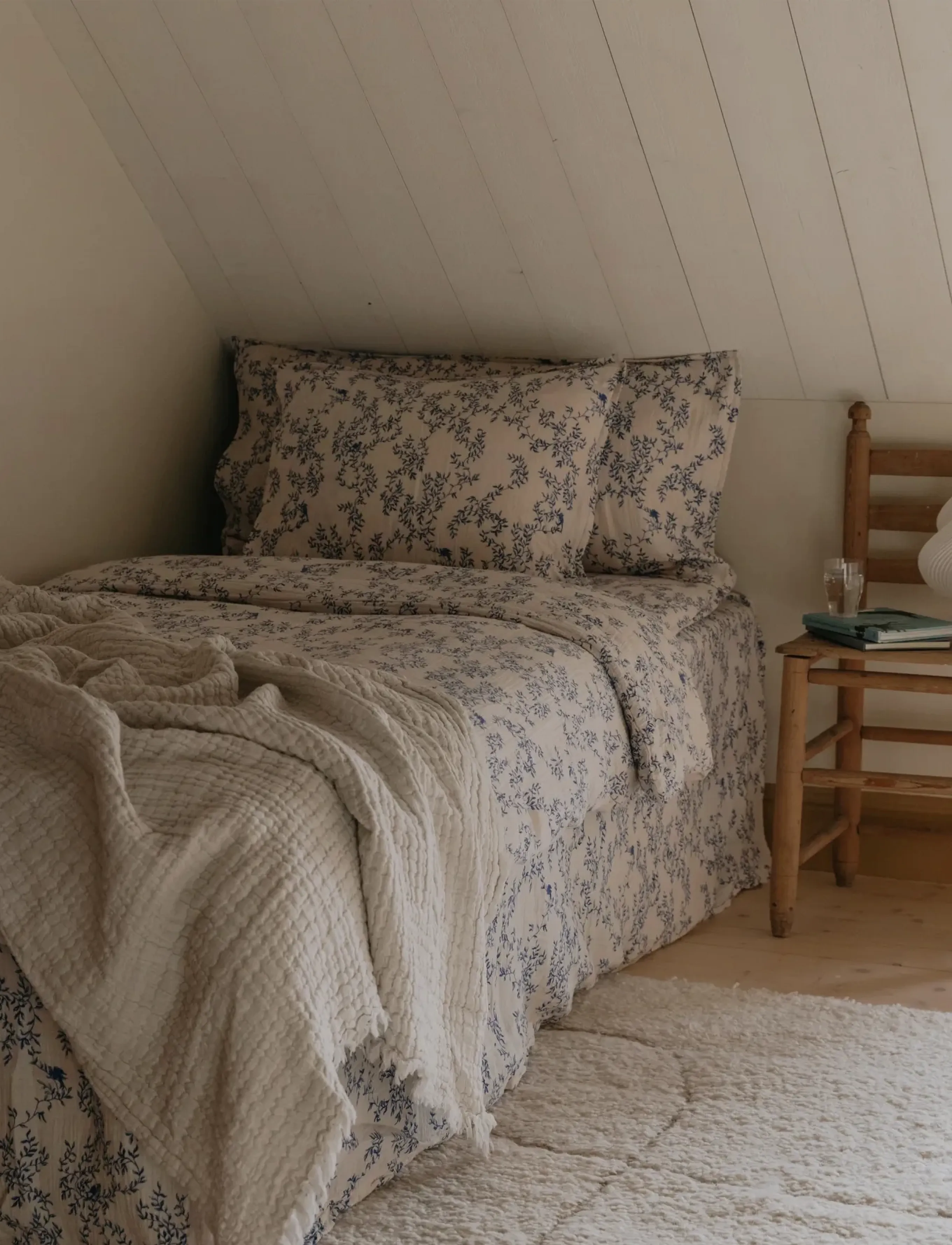 Garbo&Friends Muslin Fitted Sheet Double, 180X200X30 cm, Bluebell, 160X200X30 cm, Cream, Søvntid > Sengelinned, Børn