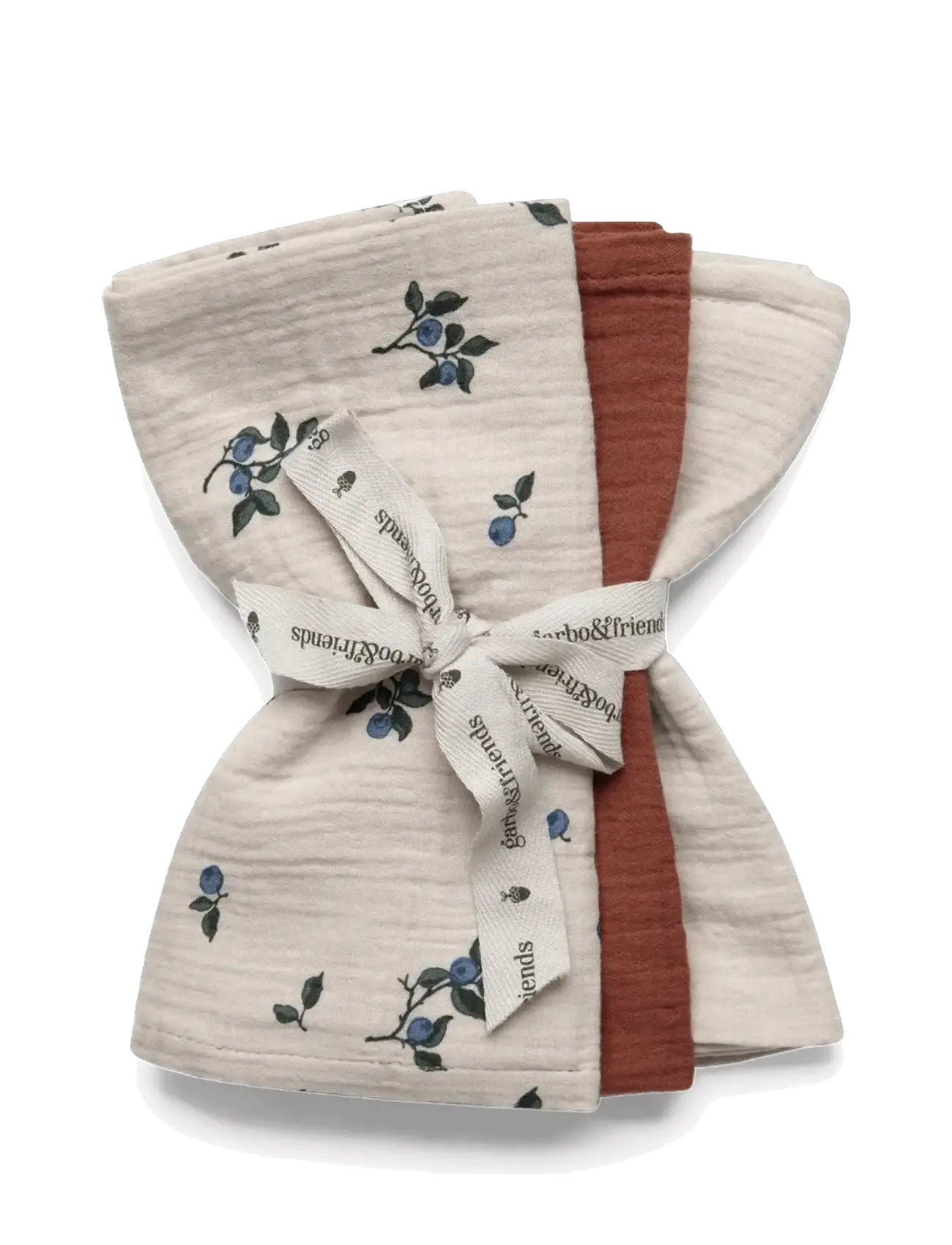 Garbo&Friends Muslin Burp Cloths 3 pcs, 40x40 cm, Blueberry - Beebitooted - BLUEBERRY / cream