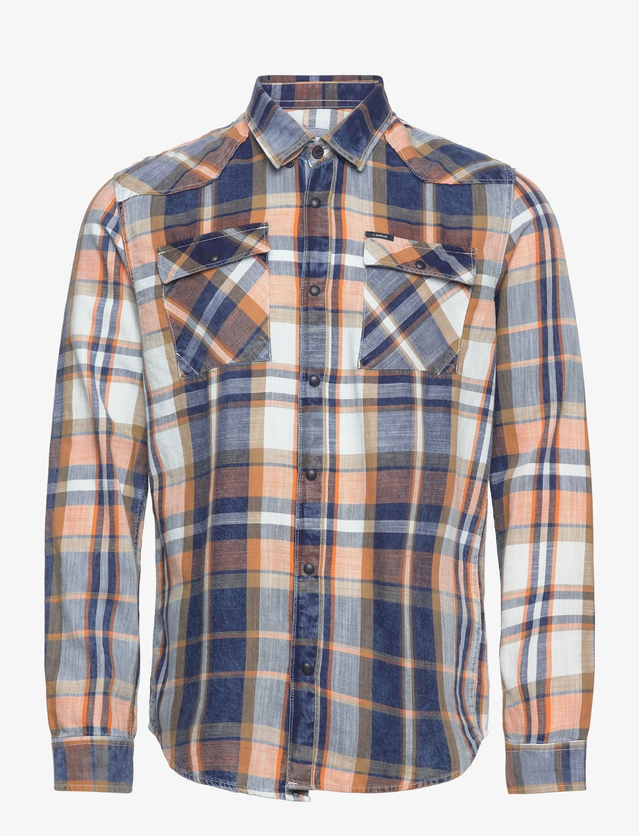 Garcia - men`s shirt ls - geruite overhemden - orange - 0