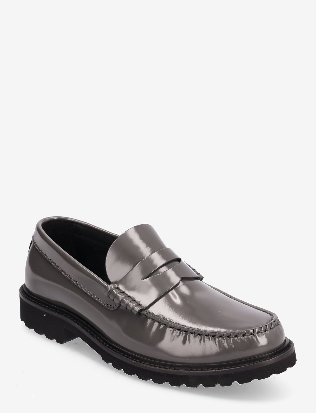 Grey 2025 patent loafers