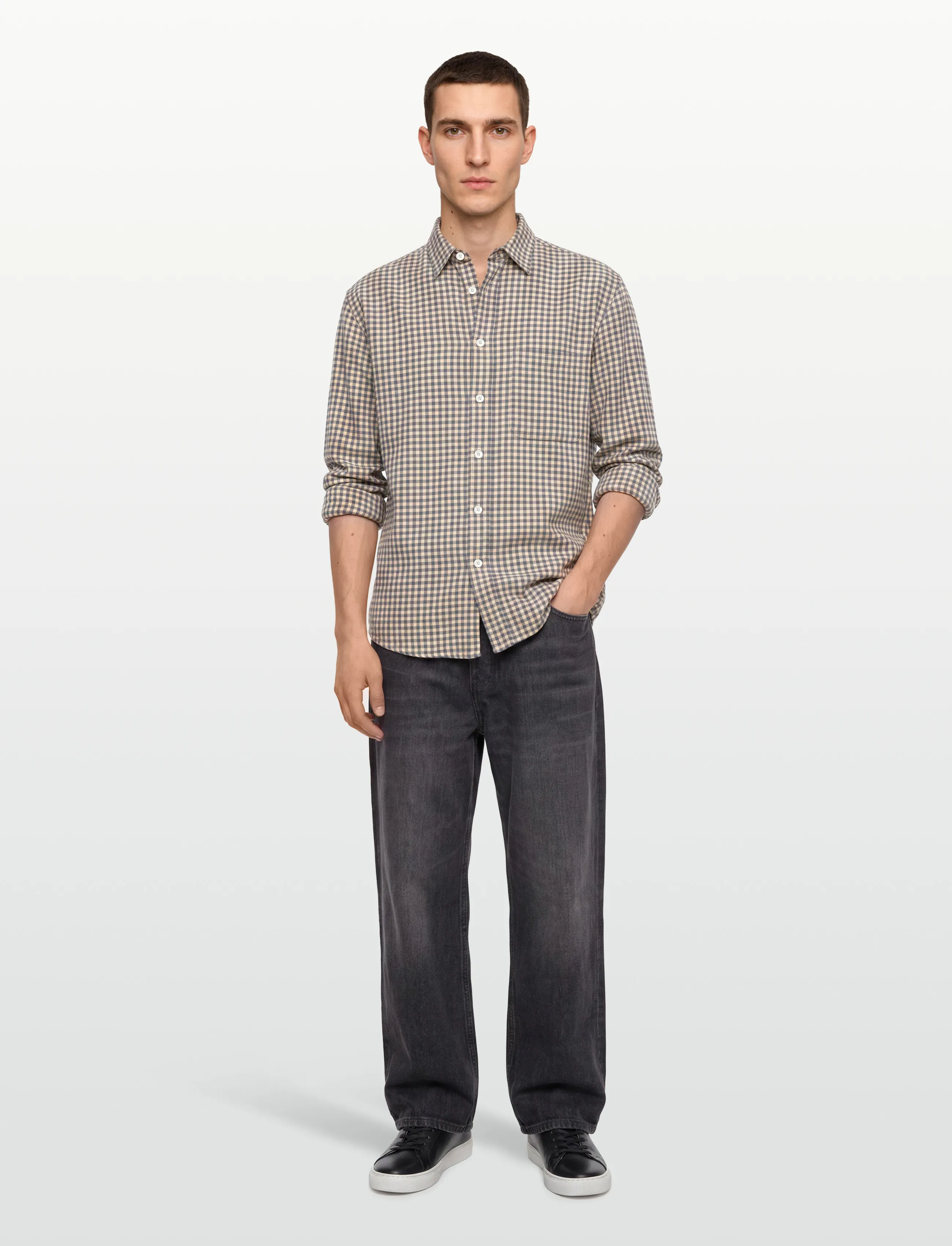 Garment Project - Relaxed Long Sleeved Shirt - Grey/B - men - grey - 0