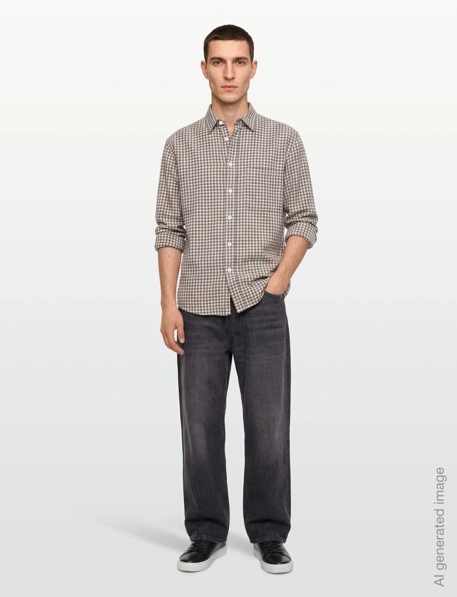 Garment Project - Relaxed Long Sleeved Shirt - Grey/B - rūtaini krekli - grey - 0