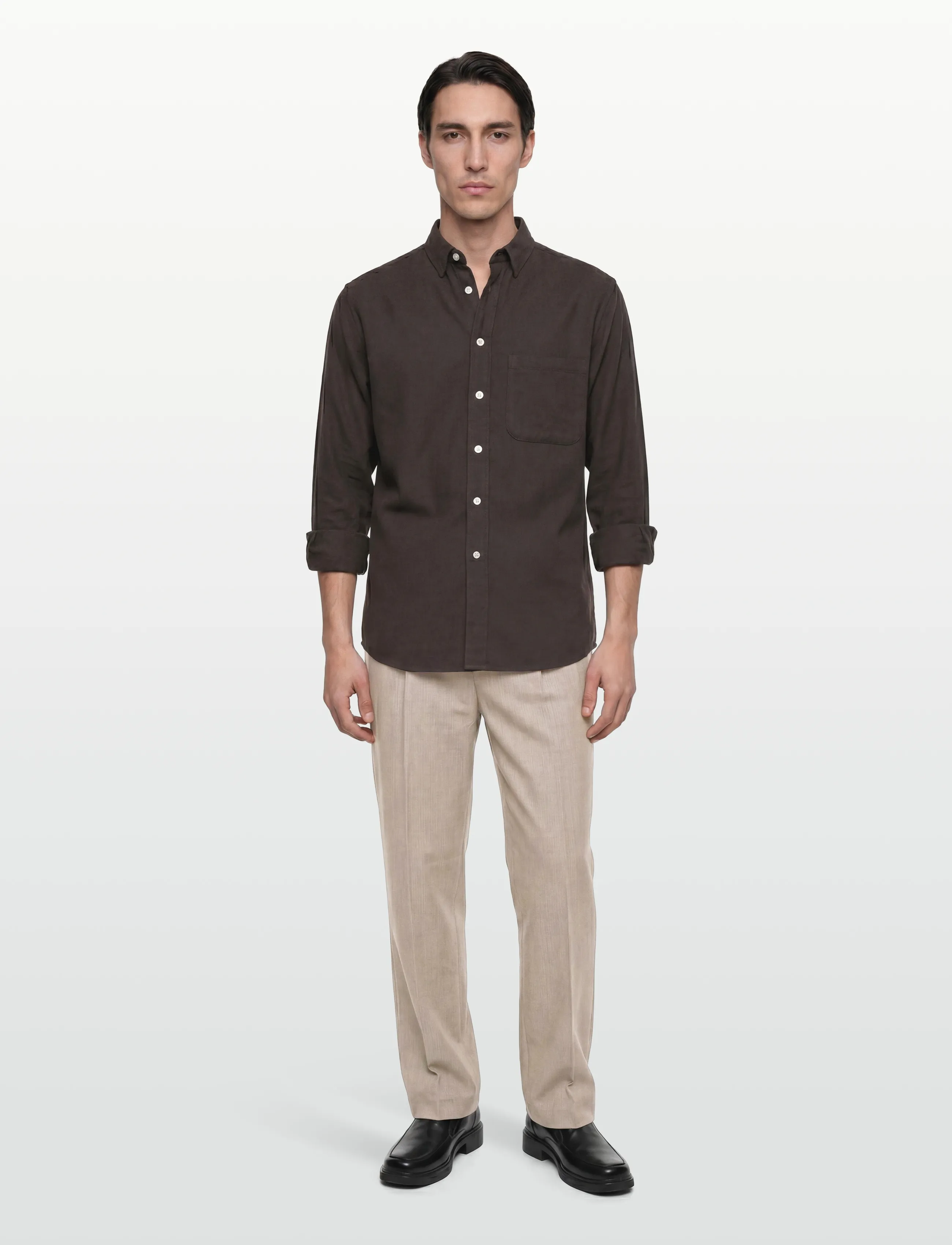 Garment Project Relaxed Long Sleeved Shirt - Dark B - Nach Stil kaufen - BROWN / brown
