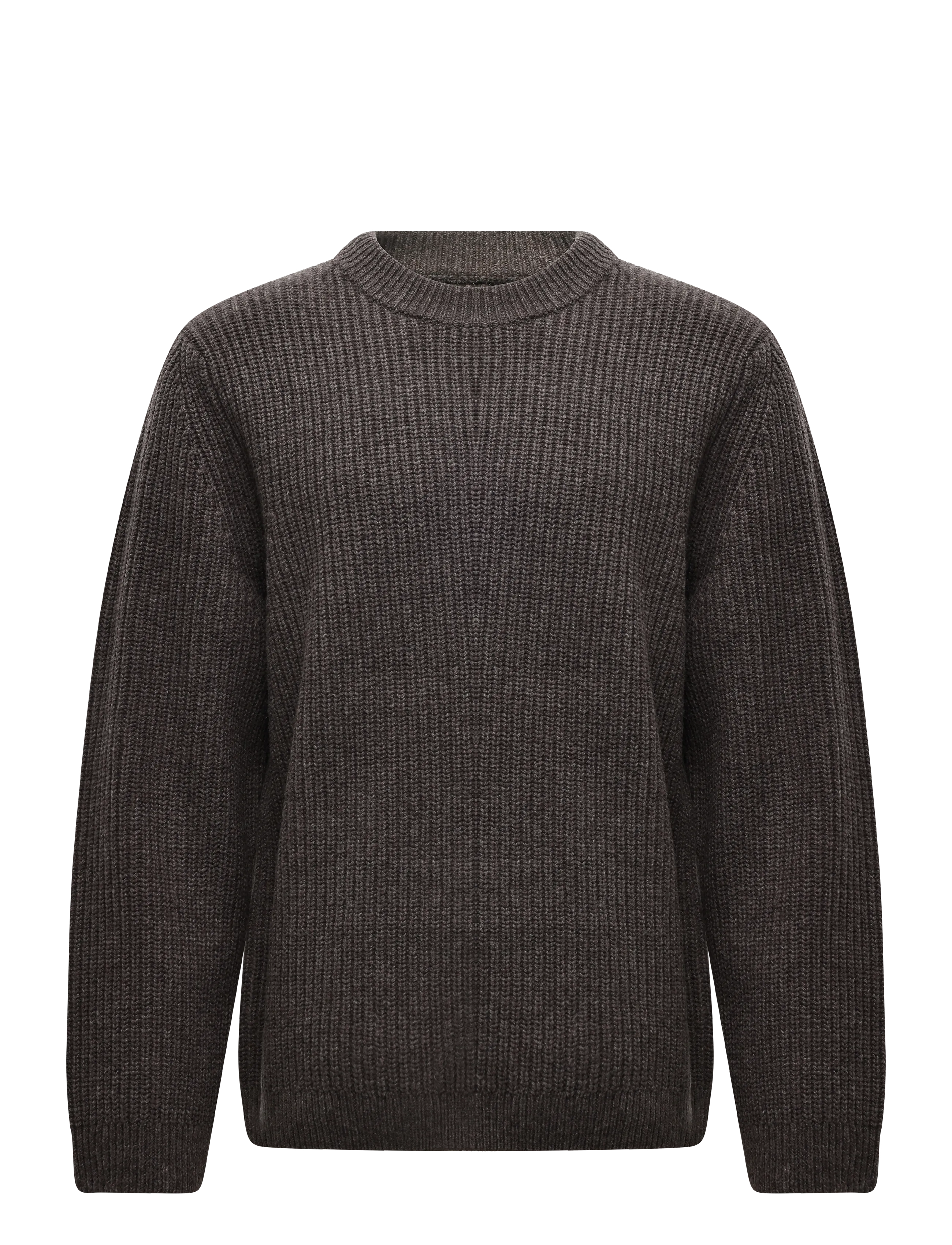 Garment Project Boxy Wool Knit - Dark Taupe Melange - Rundhalsad - TAUPE / brown