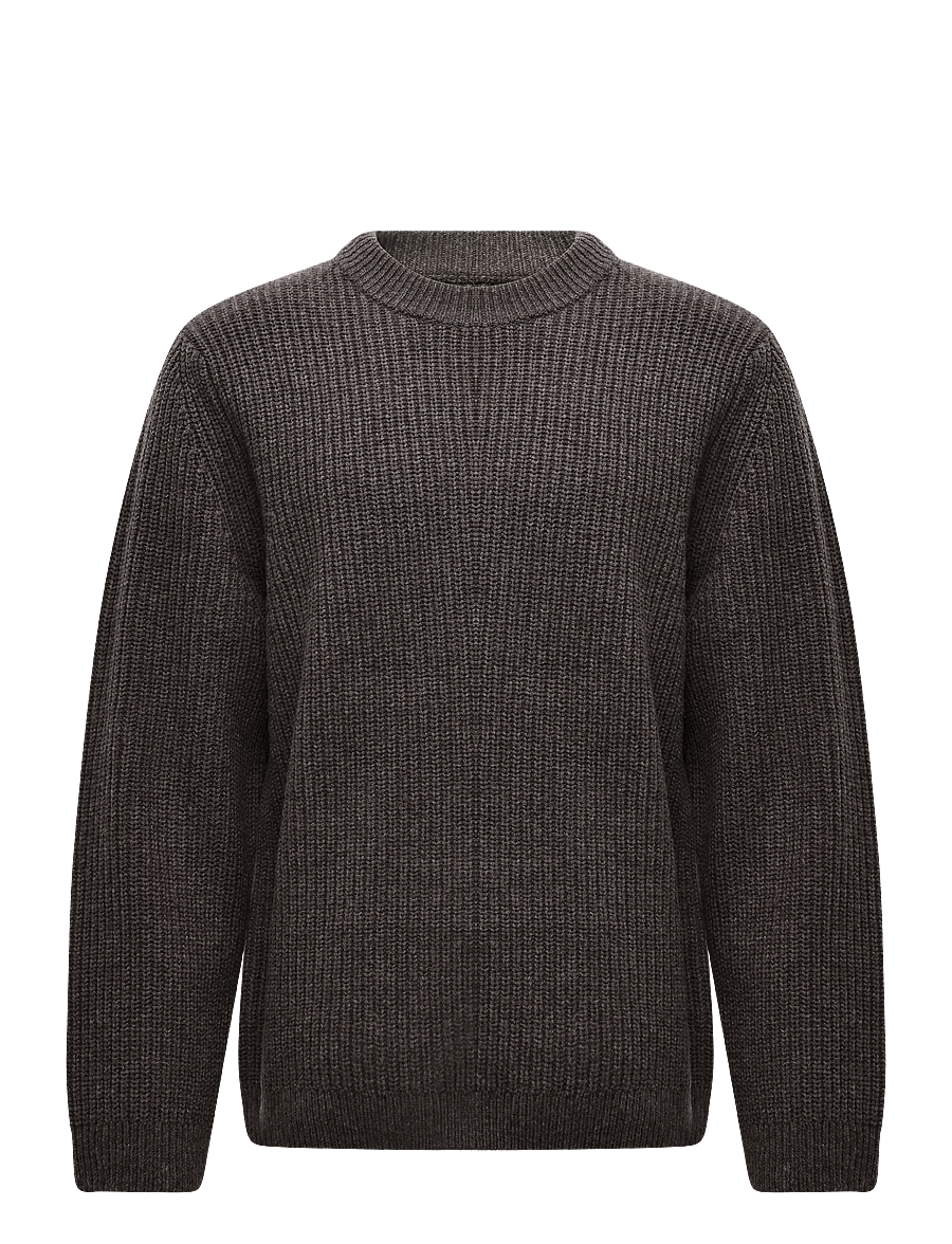 Garment Project - Boxy Wool Knit - Dark Taupe Melange - rundhalsad - taupe - 0