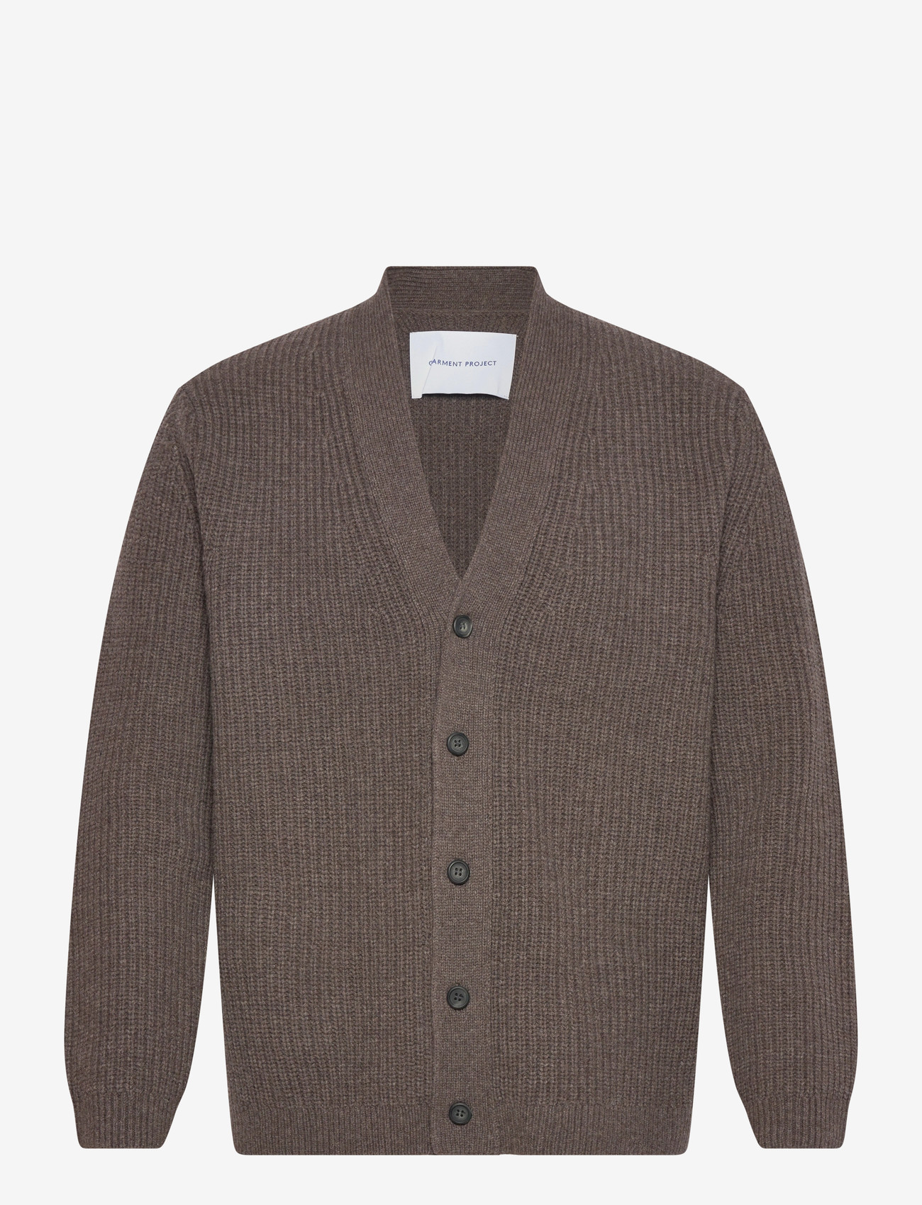 Garment Project - Wool Knit Cardigan - Dark Taupe Mel - koftor - taupe - 0