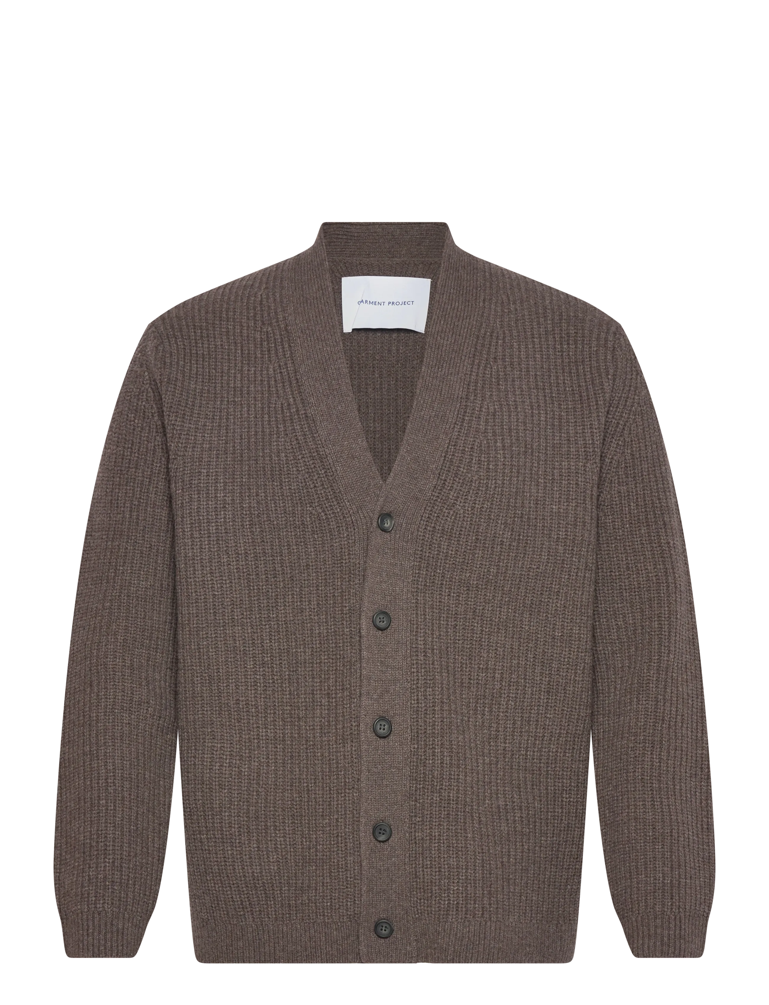 Garment Project Wool Knit Cardigan - Dark Taupe Mel - Garment Project - TAUPE / brown