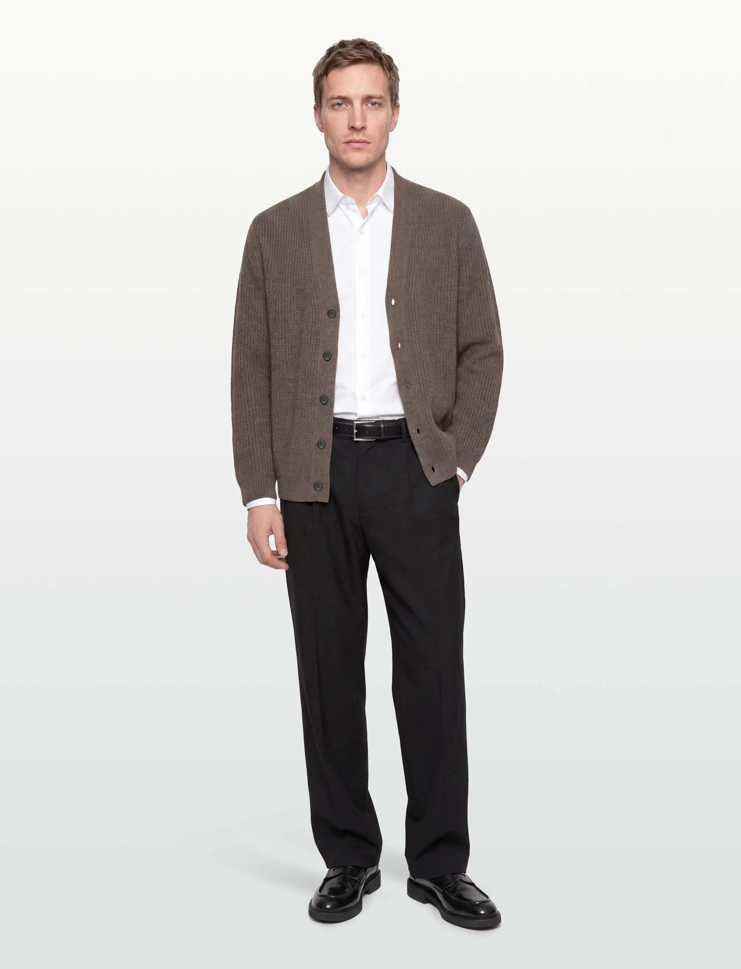 Garment Project Wool Knit Cardigan - Dark Taupe Mel - Nach Stil kaufen - TAUPE / brown