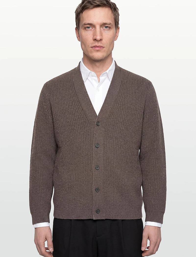 Garment Project - Wool Knit Cardigan - Dark Taupe Mel - kardiganai - taupe - 3