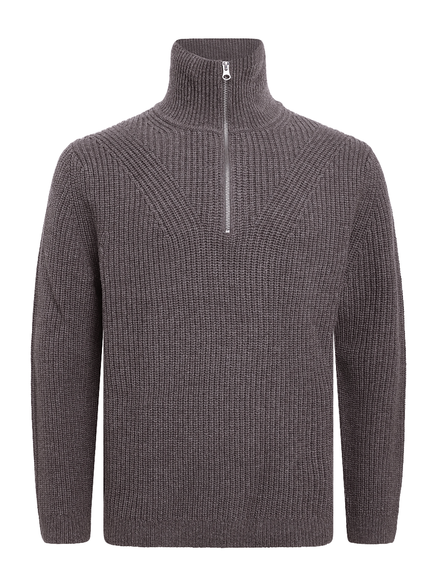 Garment Project - Half Zip Wool Knit - Dark Taupe Mel - halfzip strik - taupe - 0