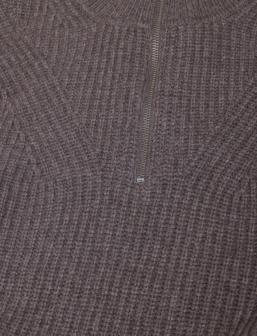 Garment Project - Half Zip Wool Knit - Dark Taupe Mel - halfzip strik - taupe - 2