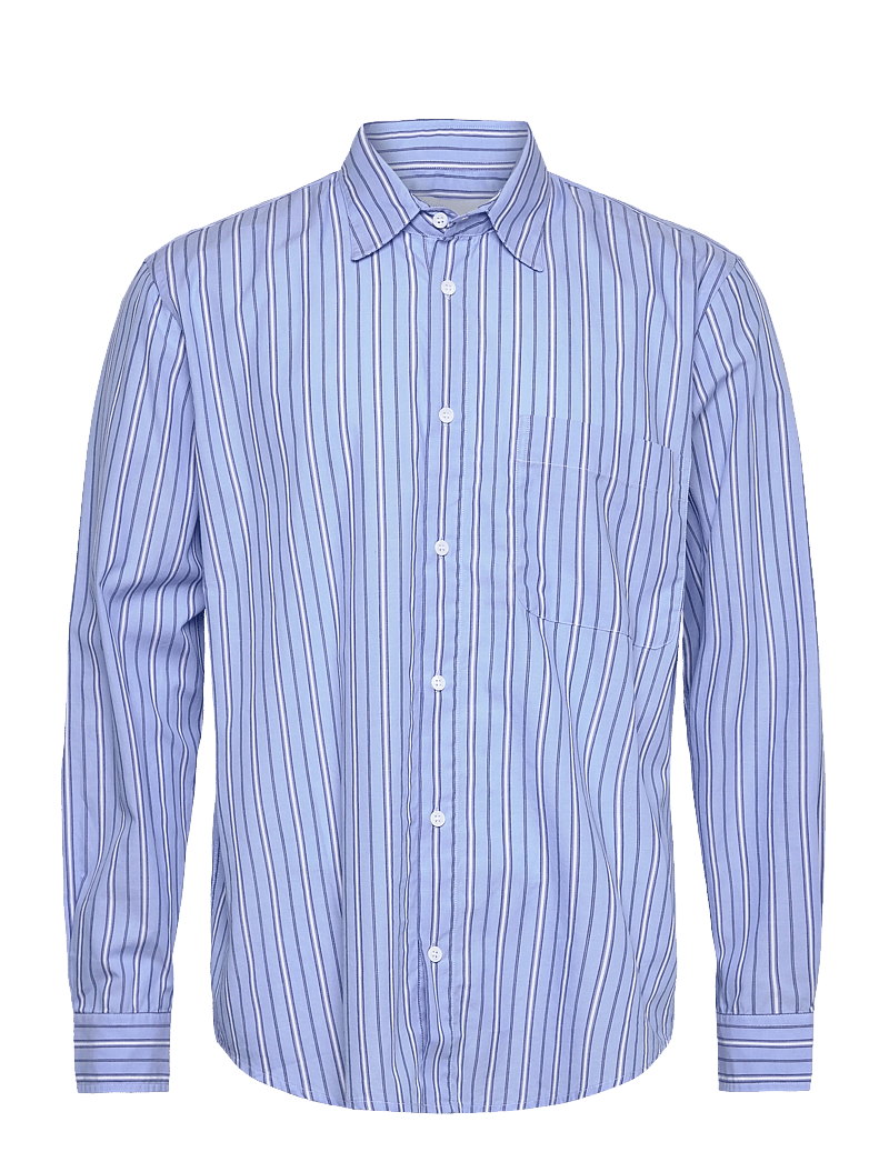Garment Project - Relaxed Long Sleeved Shirt - Blue S - randiga skjortor - blue - 0