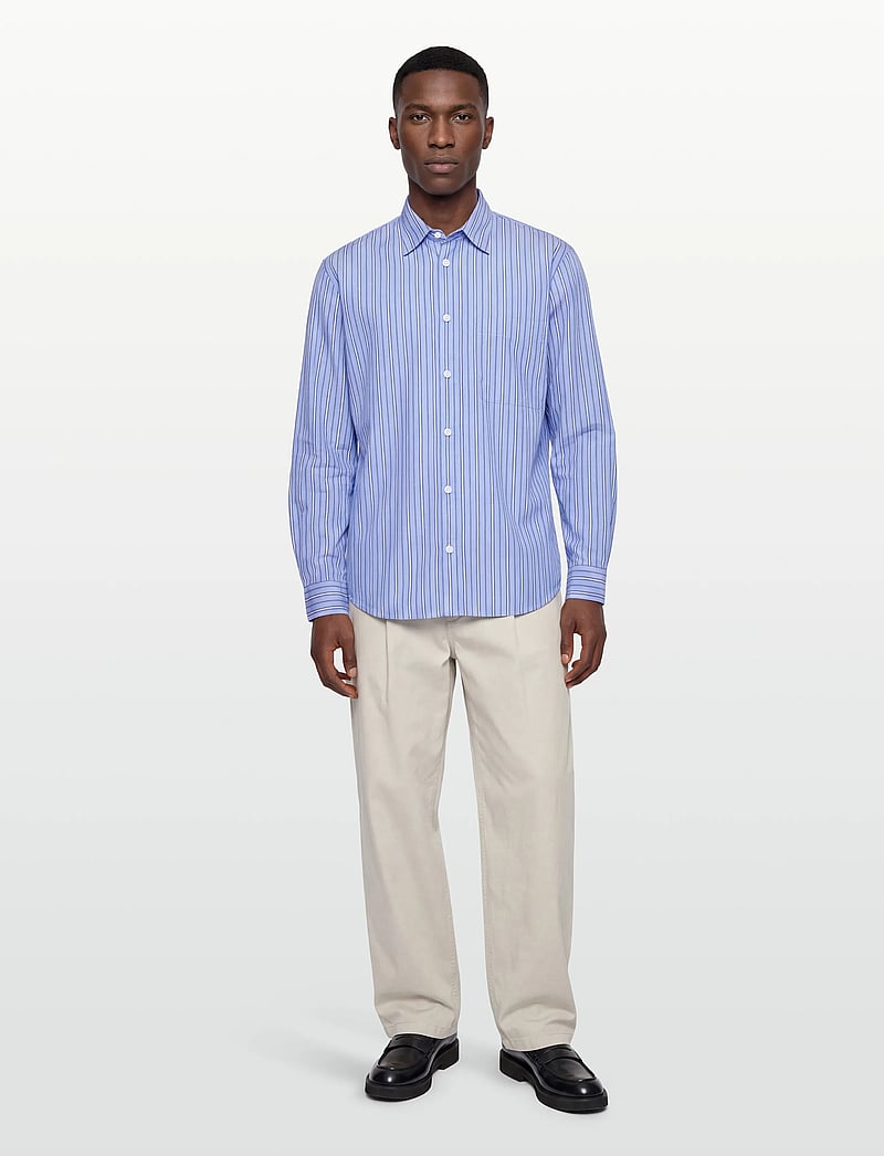 Garment Project - Relaxed Long Sleeved Shirt - Blue Striped - gestreifte hemden - blue - 0