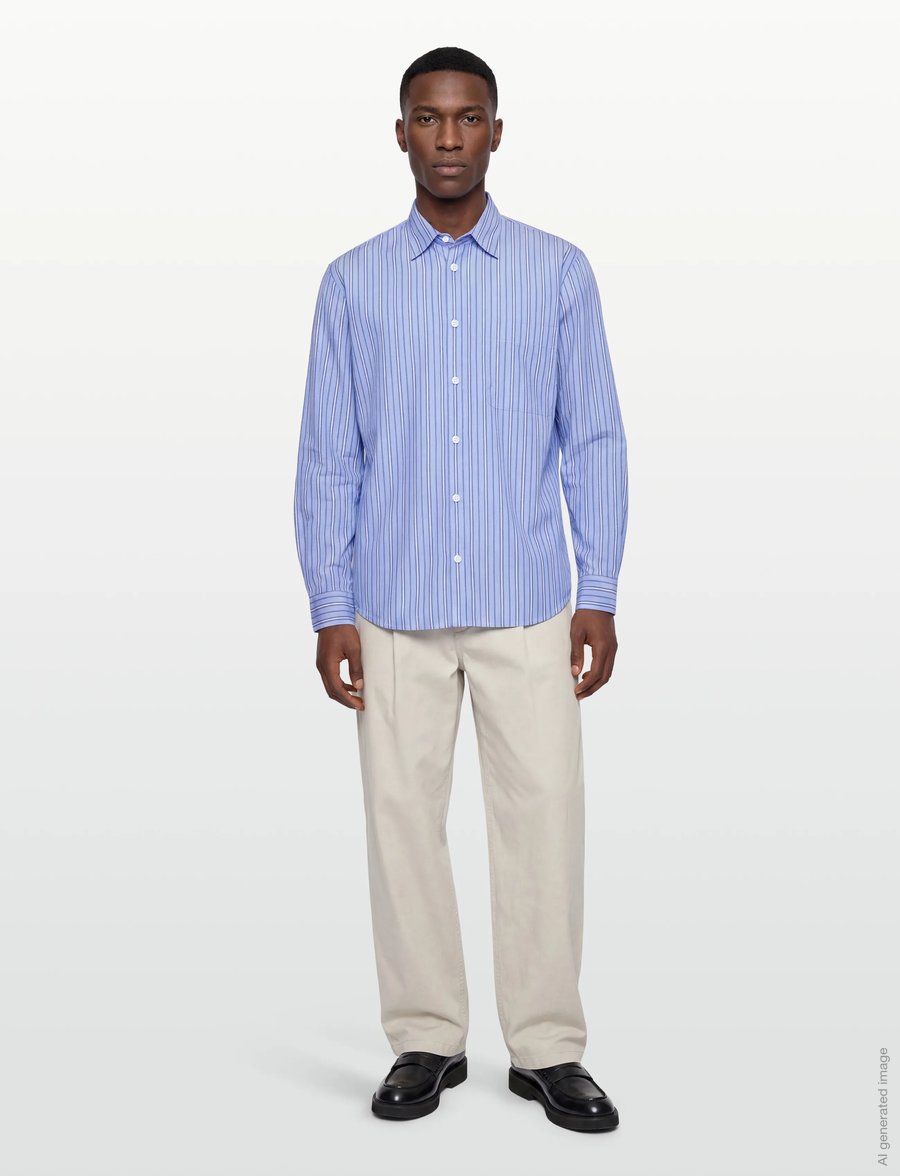Garment Project - Relaxed Long Sleeved Shirt - Blue Striped - gestreifte hemden - blue - 0