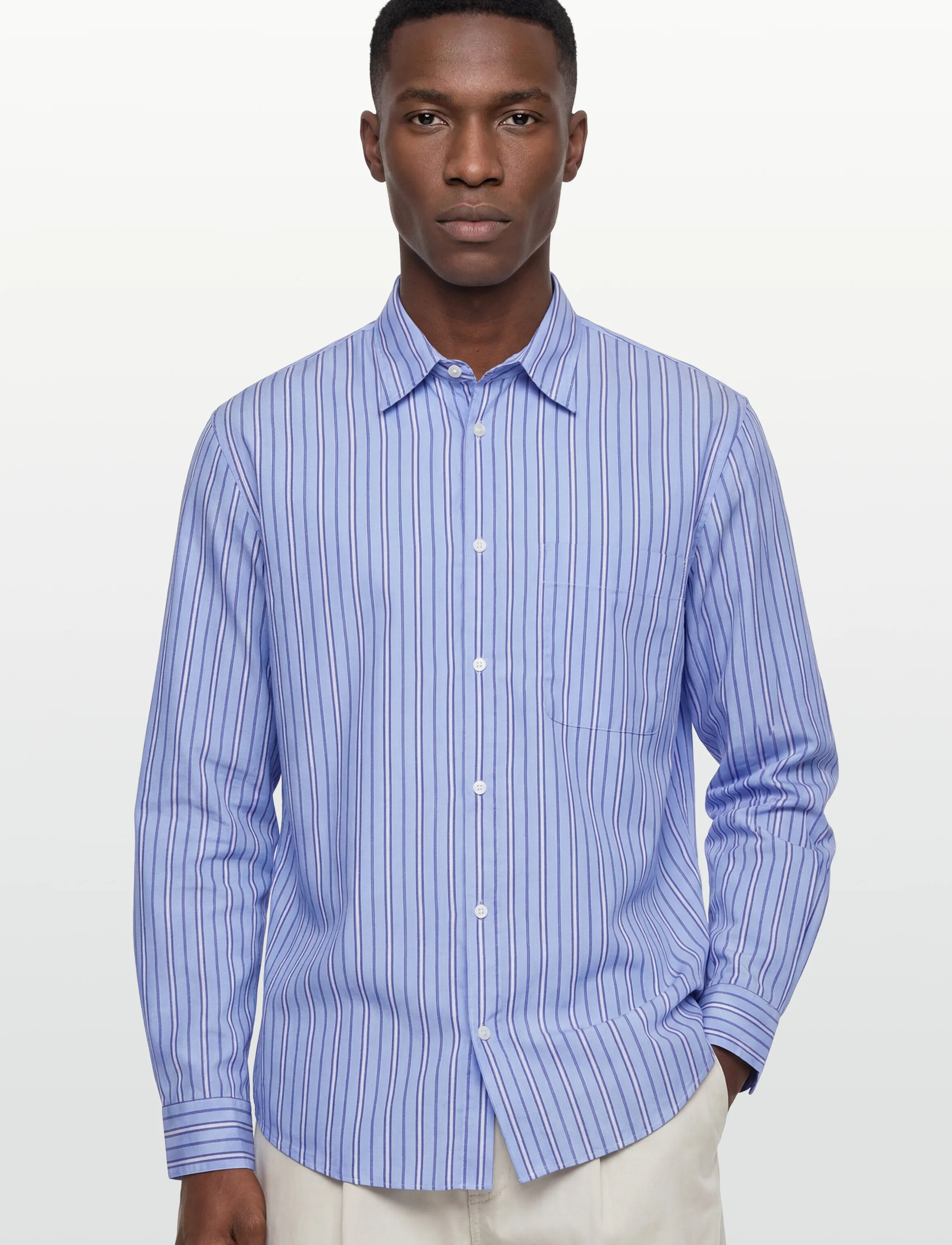 Garment Project - Relaxed Long Sleeved Shirt - Blue Striped - gestreifte hemden - blue - 3