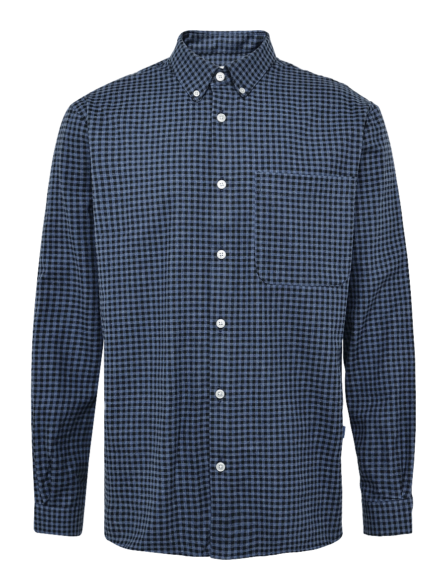 Garment Project - Relaxed LS Button Down Shirt - Flan - flannel-skjorter - navy check - 0