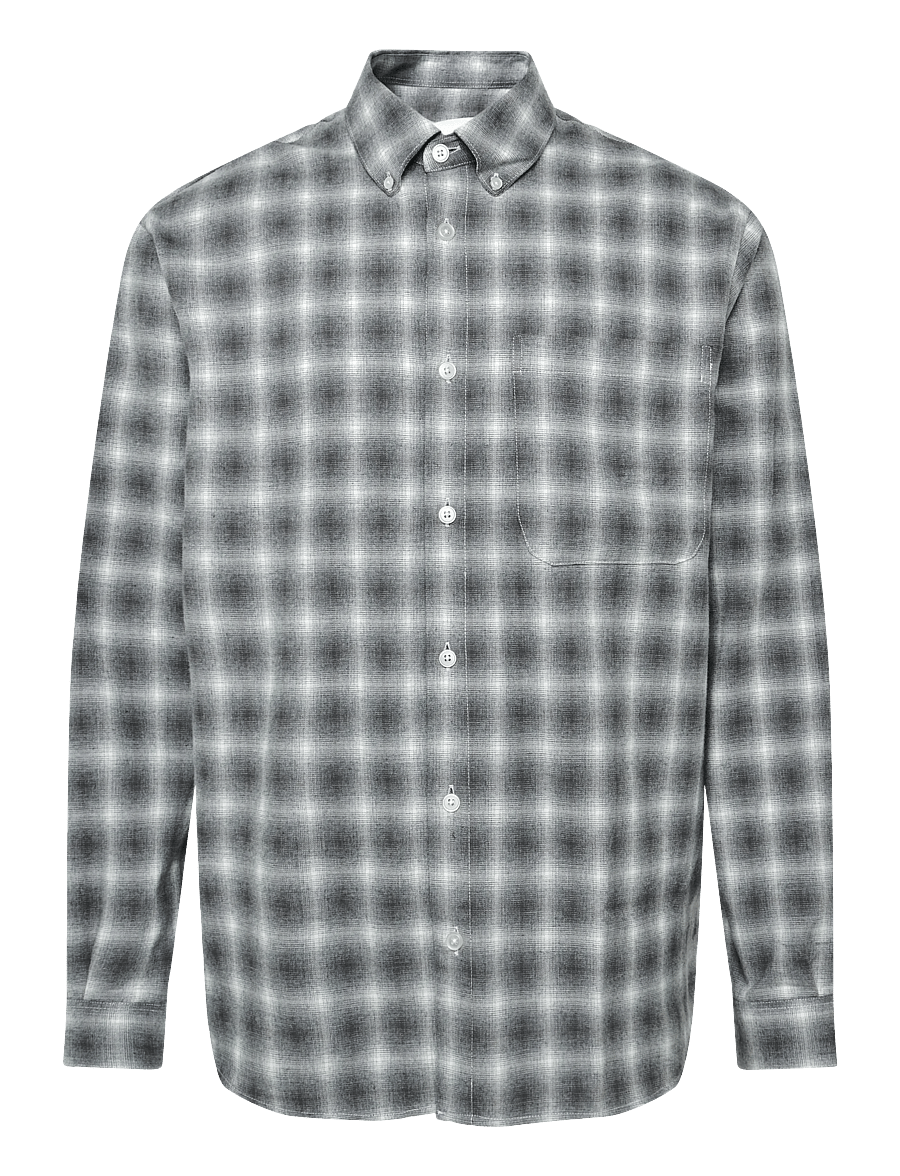 Garment Project - Relaxed LS Button Down Shirt - Flan - flanellskjortor - grey check - 0