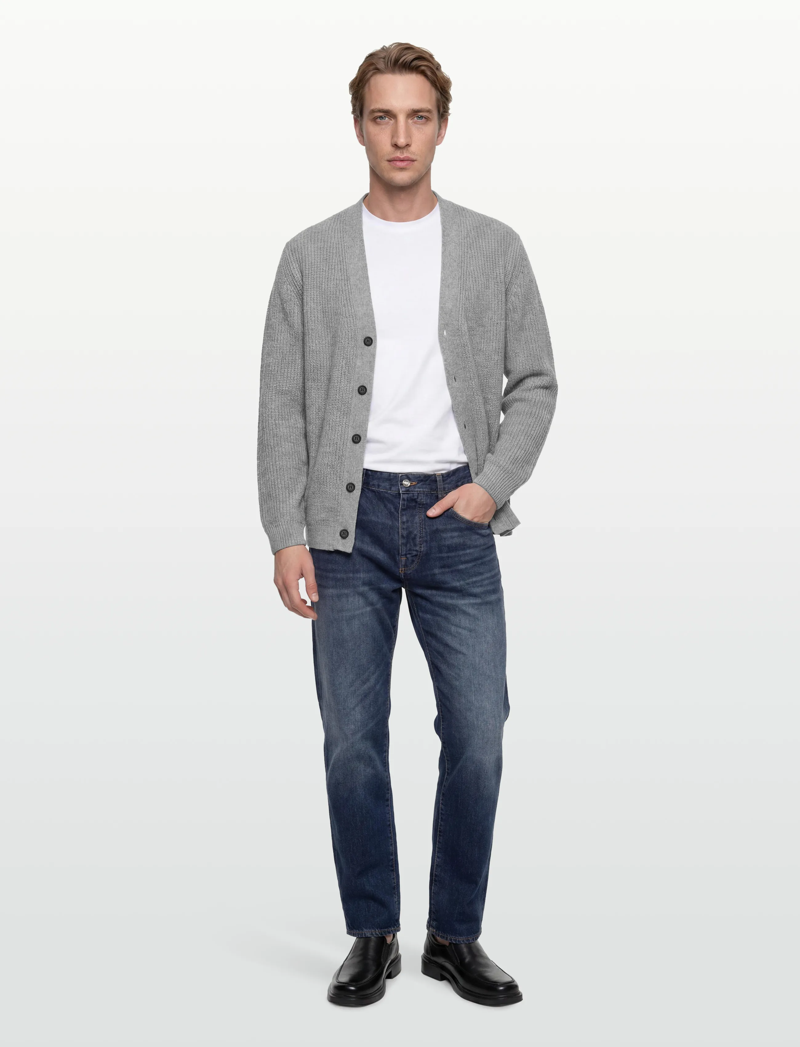 Garment Project - Wool Knit Cardigan - Light Grey Mel - light grey melange - 0