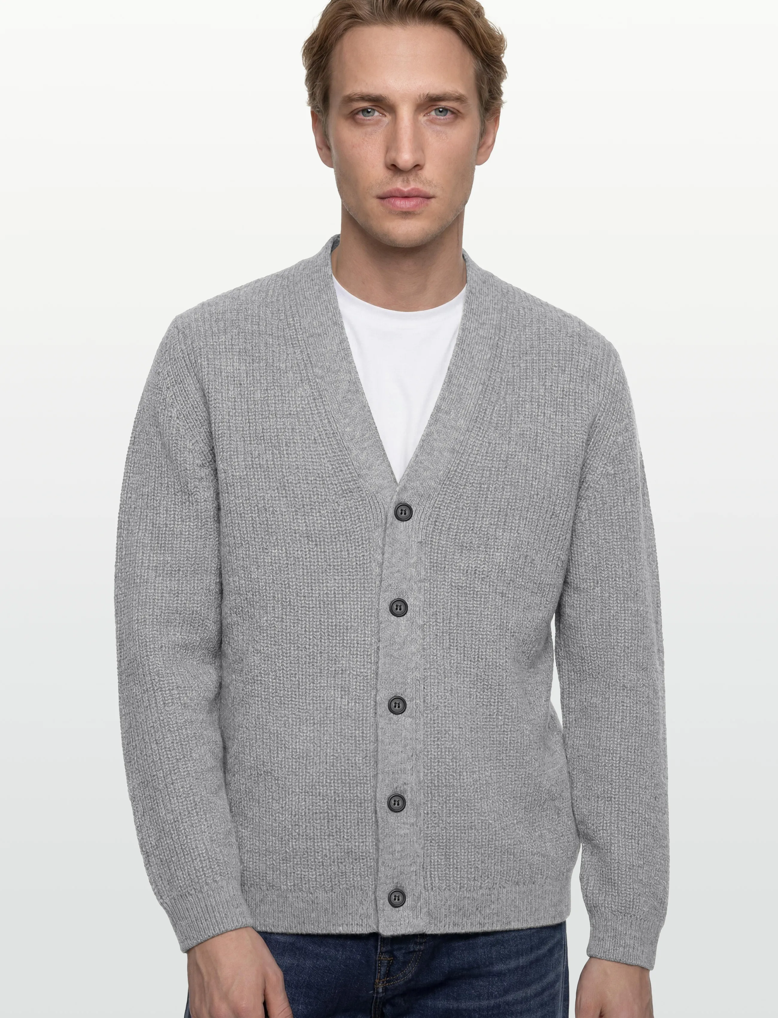 Garment Project - Wool Knit Cardigan - Light Grey Mel - light grey melange - 3