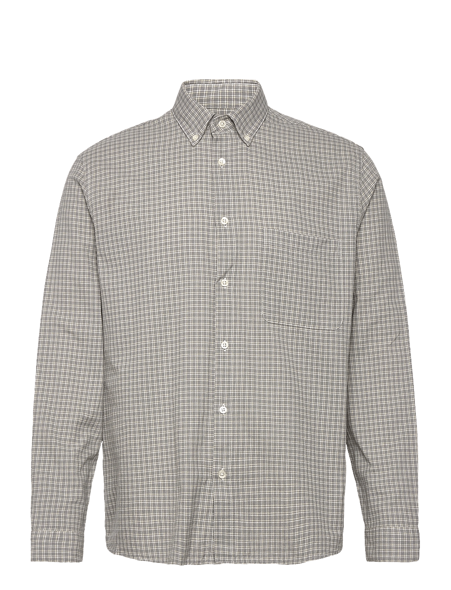 Garment Project - Relaxed LS Button Down Shirt - Grey - karierte hemden - grey check - 1