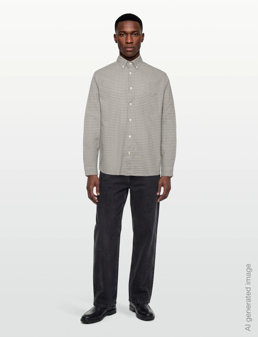 Garment Project - Relaxed LS Button Down Shirt - Grey - karierte hemden - grey check - 0