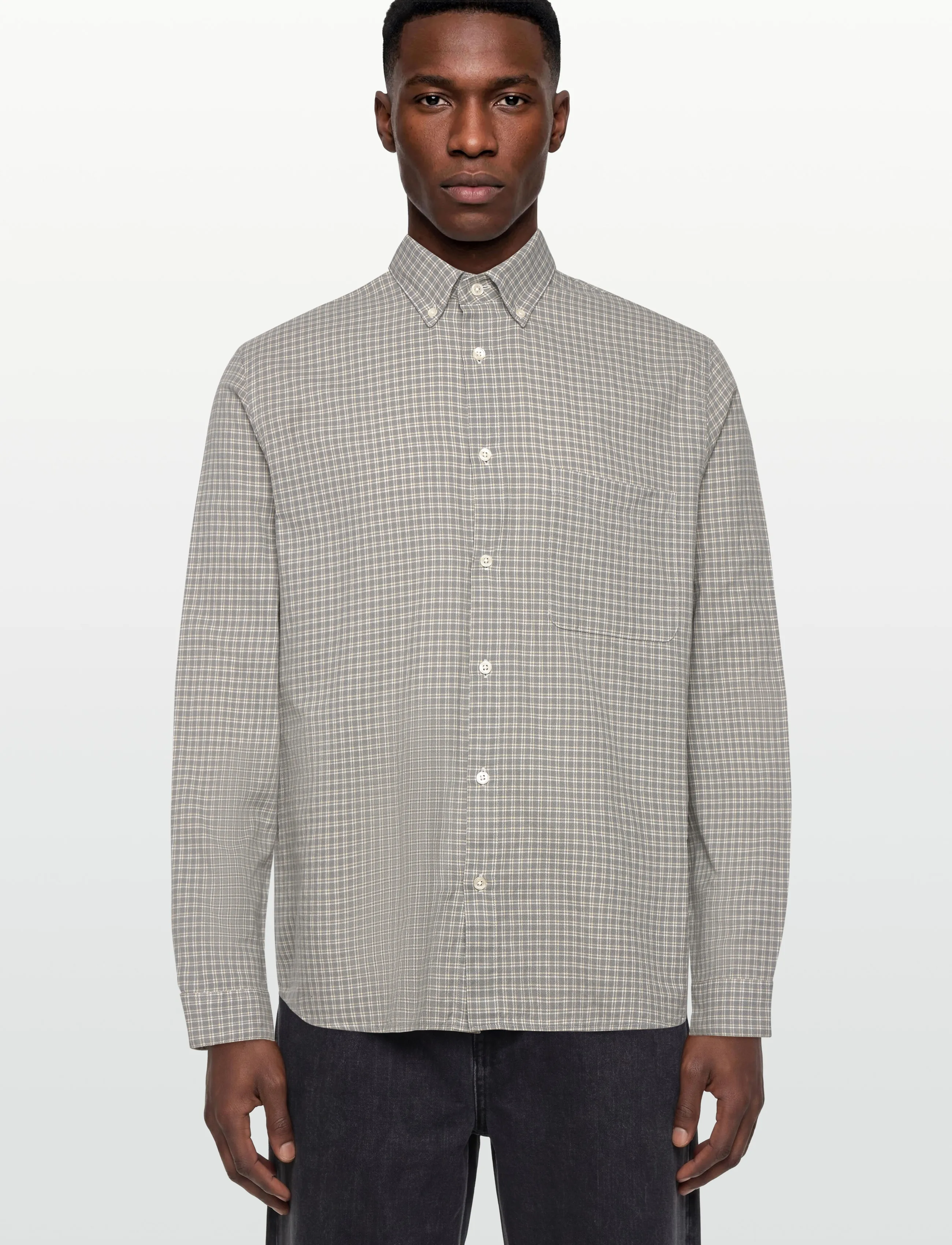 Garment Project - Relaxed LS Button Down Shirt - Grey - ternede skjorter - grey check - 3