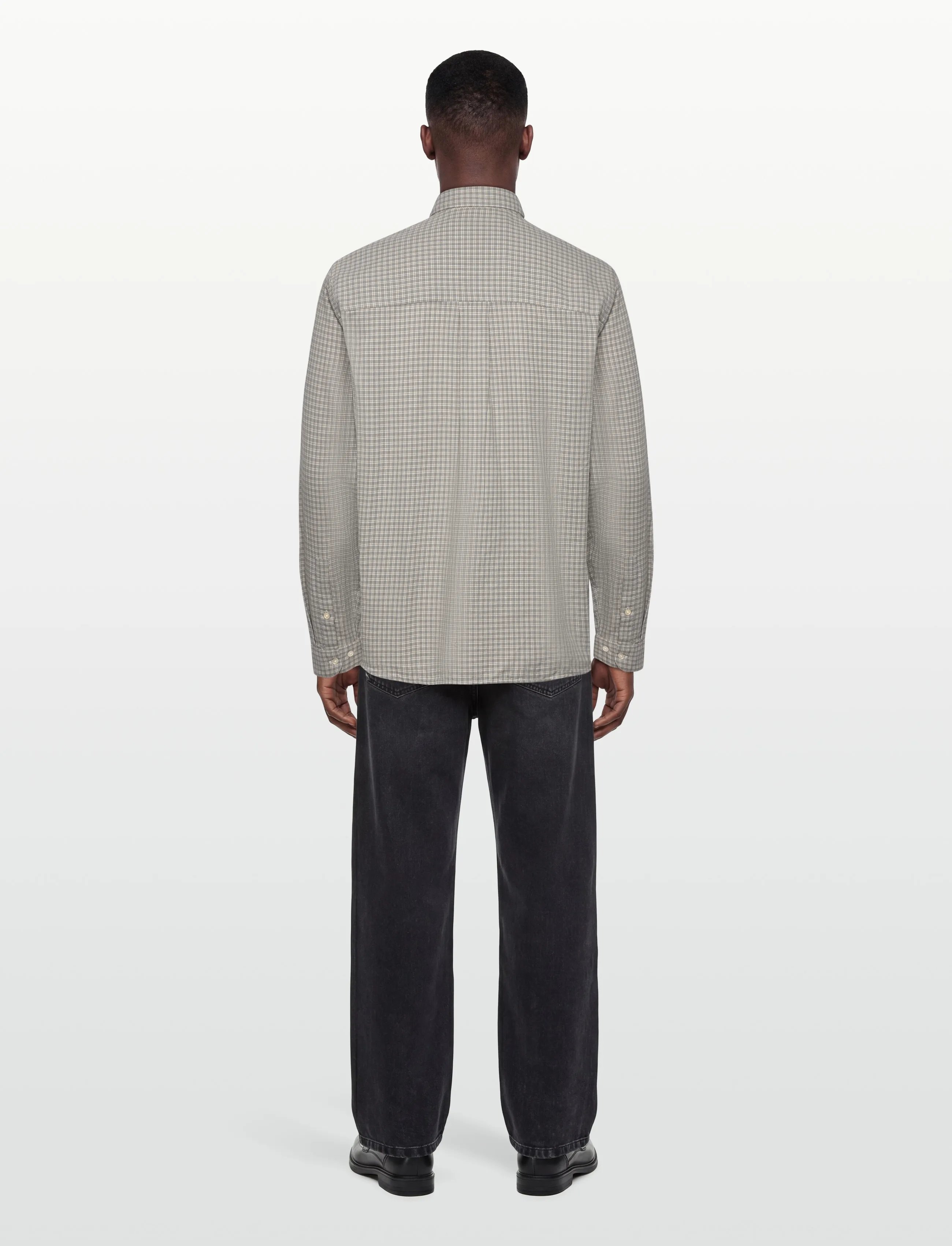 Garment Project - Relaxed LS Button Down Shirt - Grey - ternede skjorter - grey check - 4