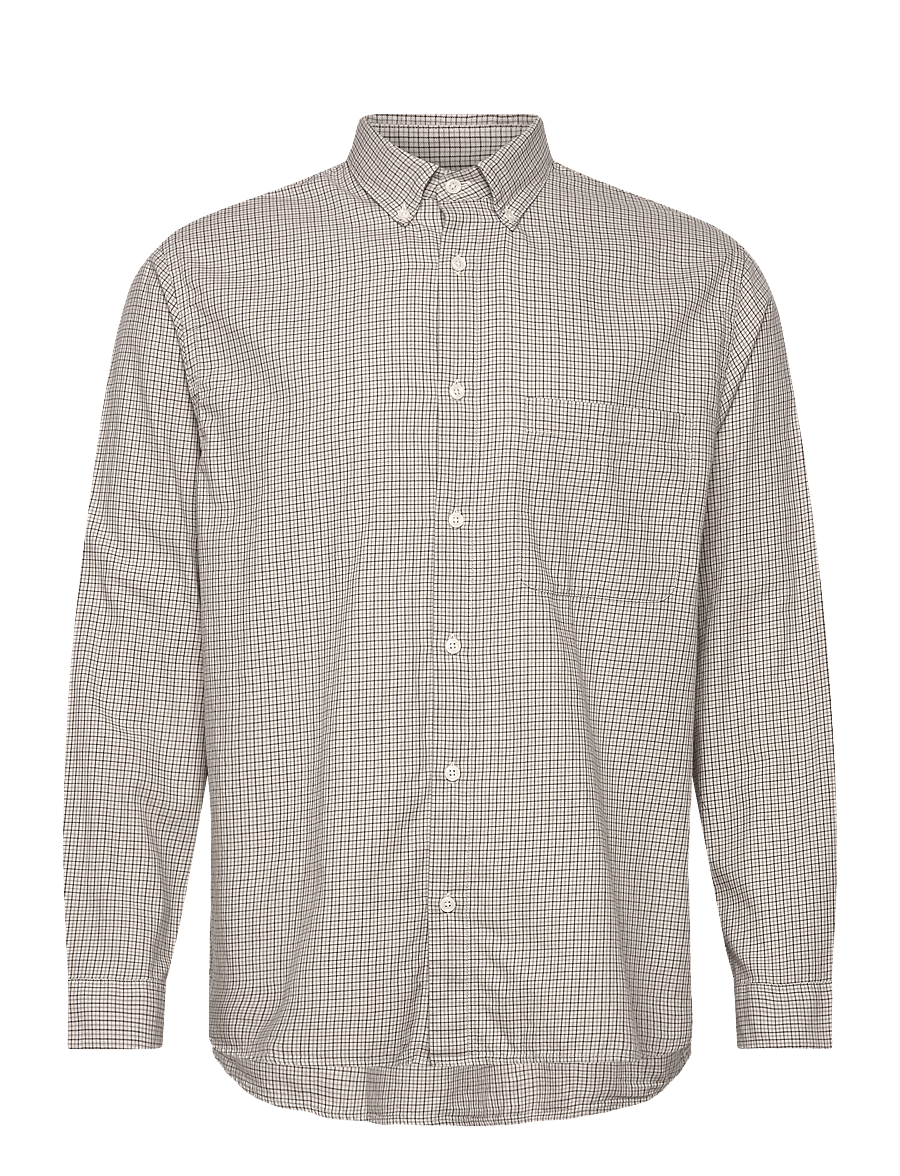 Garment Project - Relaxed LS Button Down Shirt - Bone - rutiga skjortor - grey check - 0