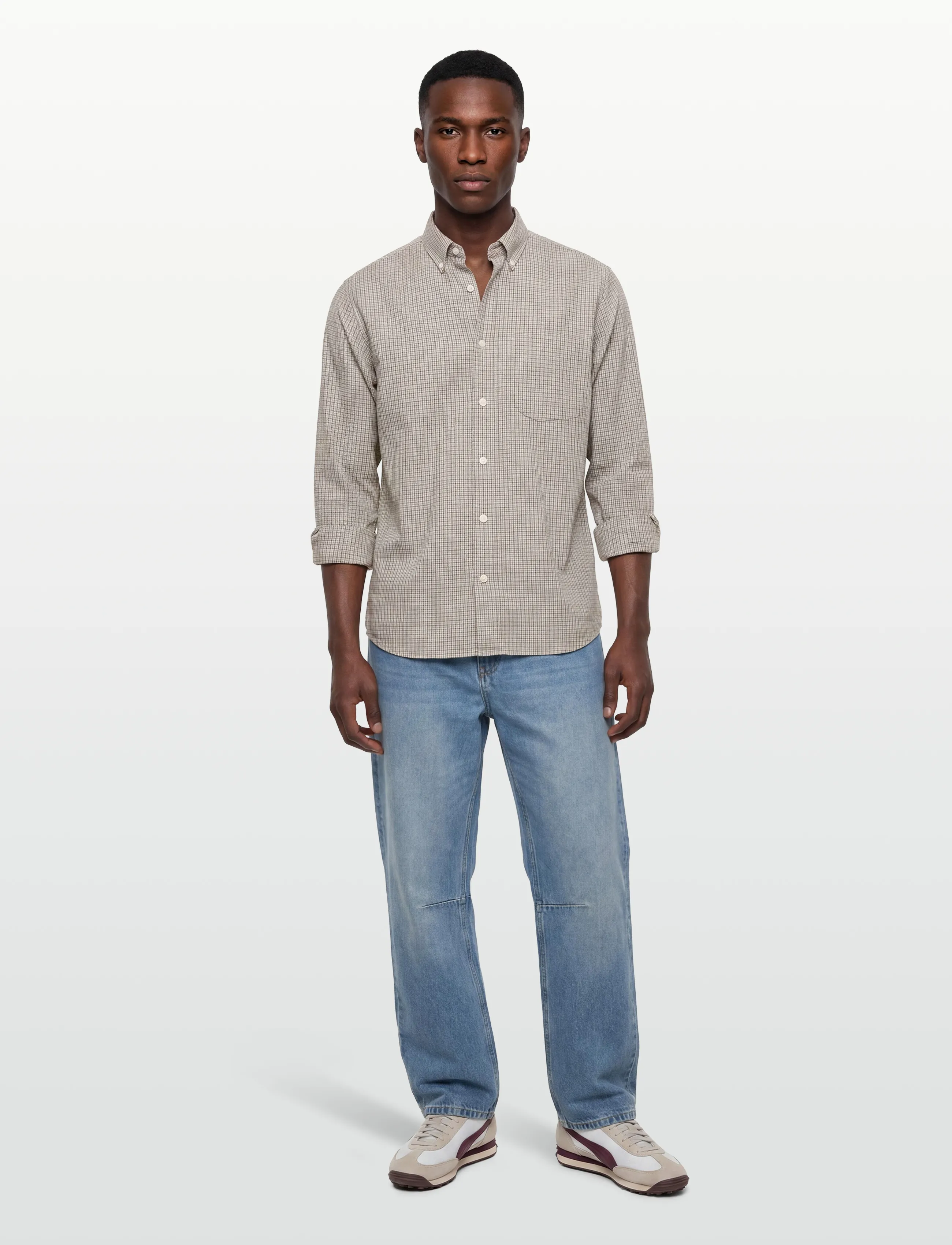 Garment Project Relaxed LS Button Down Shirt - Bone - Vabaajasärgid - GREY CHECK / grey