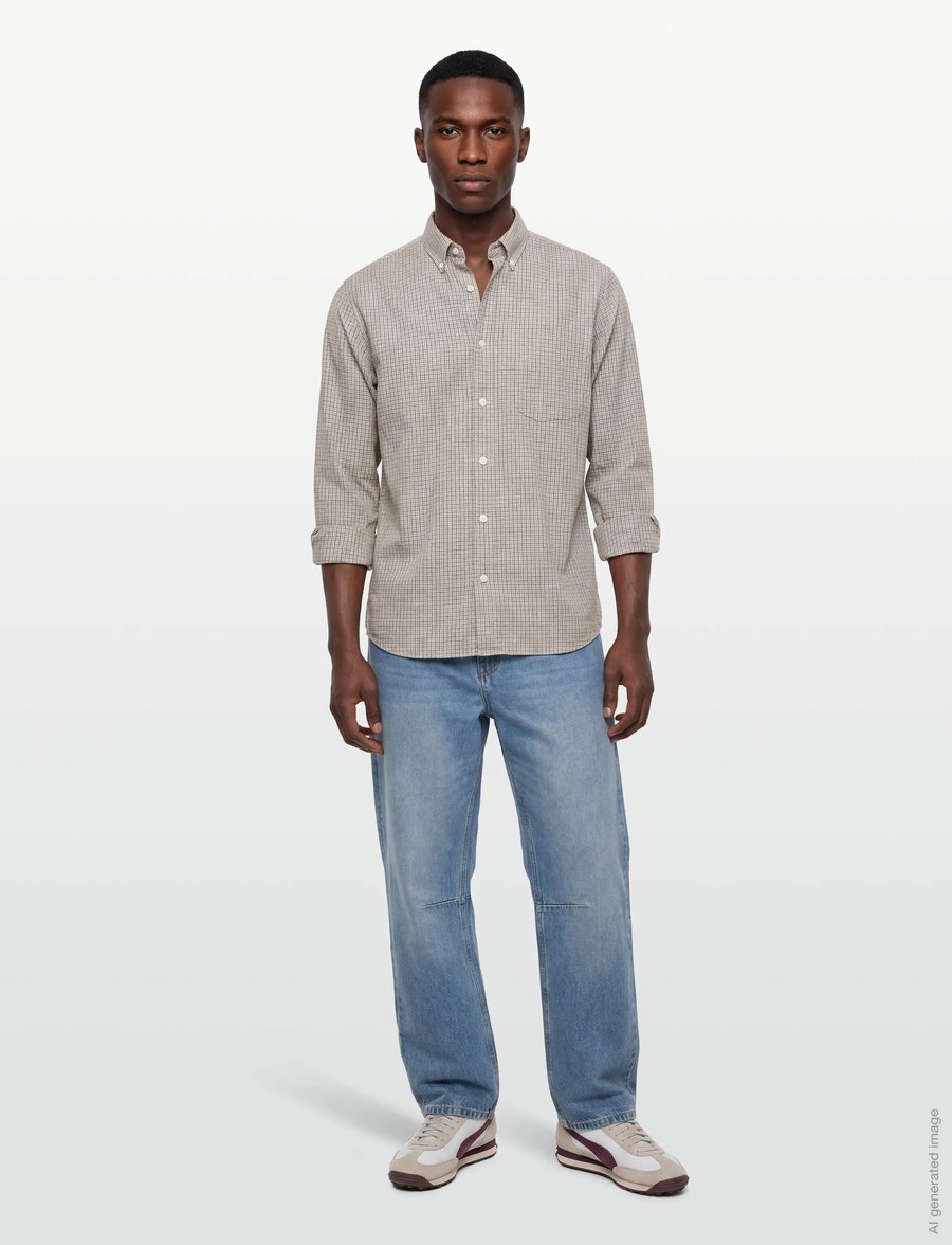 Garment Project - Relaxed LS Button Down Shirt - Bone - ternede skjorter - grey check - 0