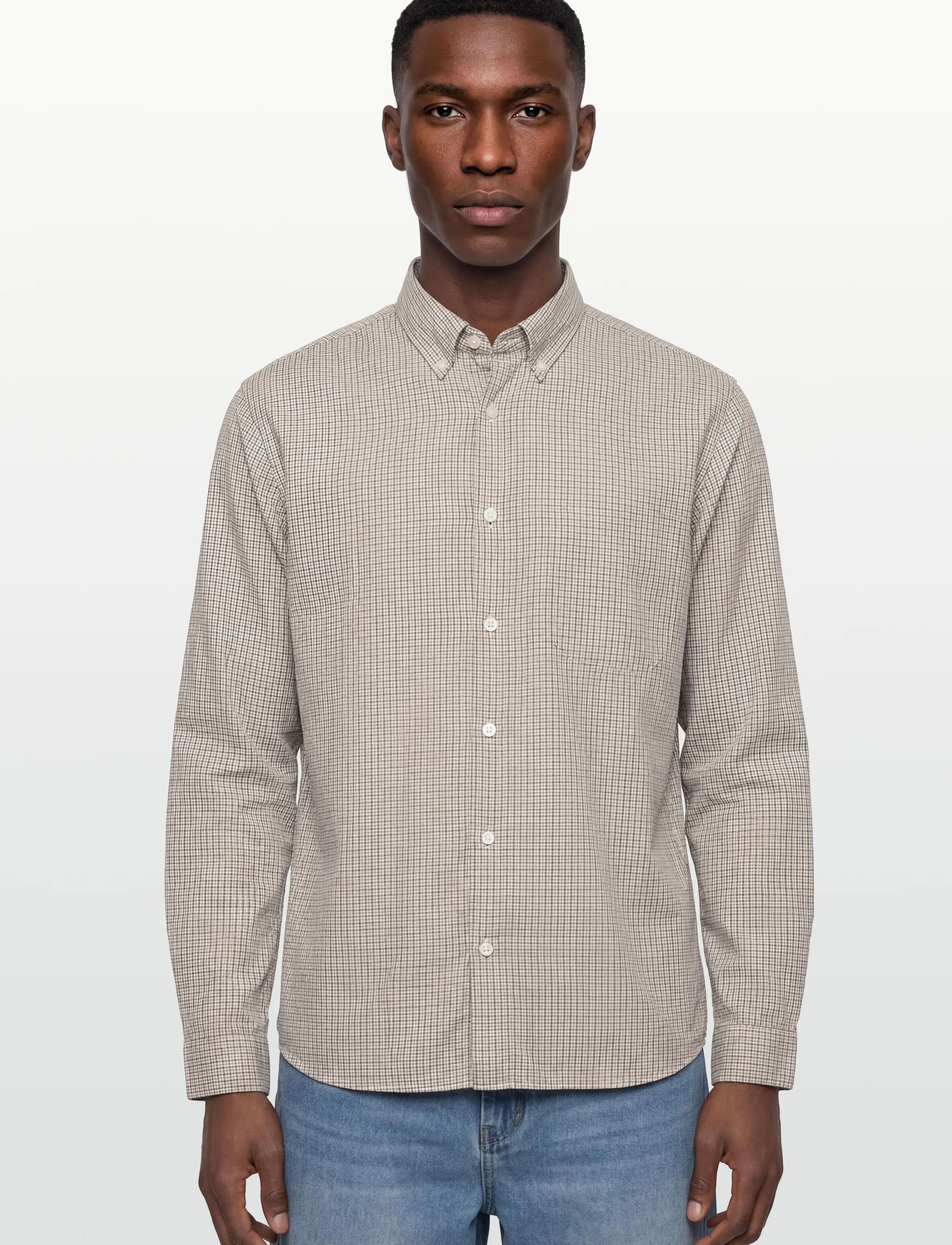 Garment Project - Relaxed LS Button Down Shirt - Bone - casual hemden - grey check - 3