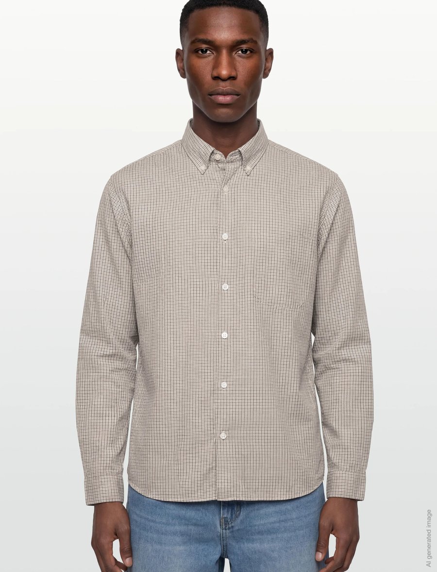 Garment Project - Relaxed LS Button Down Shirt - Bone - ternede skjorter - grey check - 3