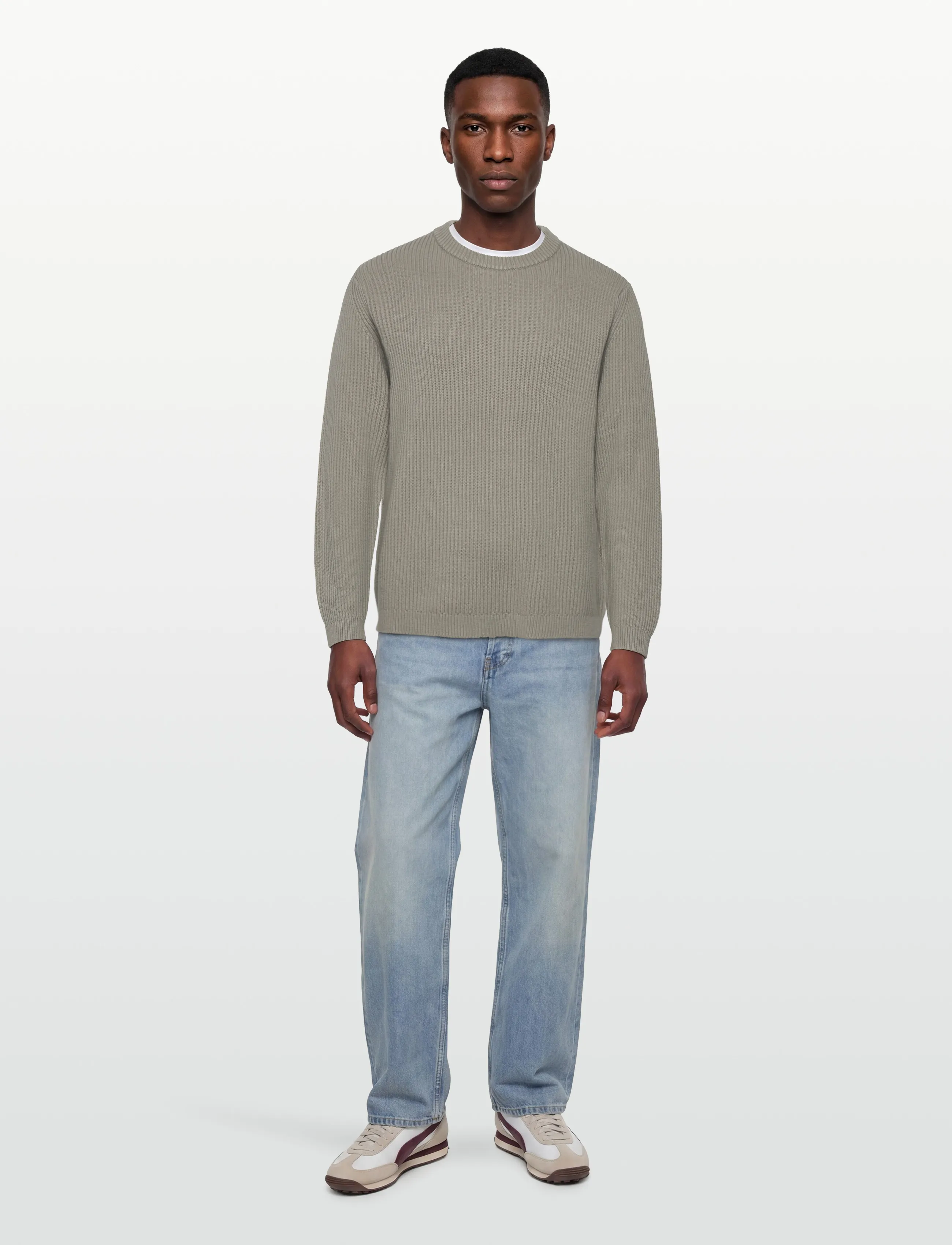 Garment Project Boxy Cotton Knit - Dusty Green, XL, Grey, Strik > Runde Halse, Herre