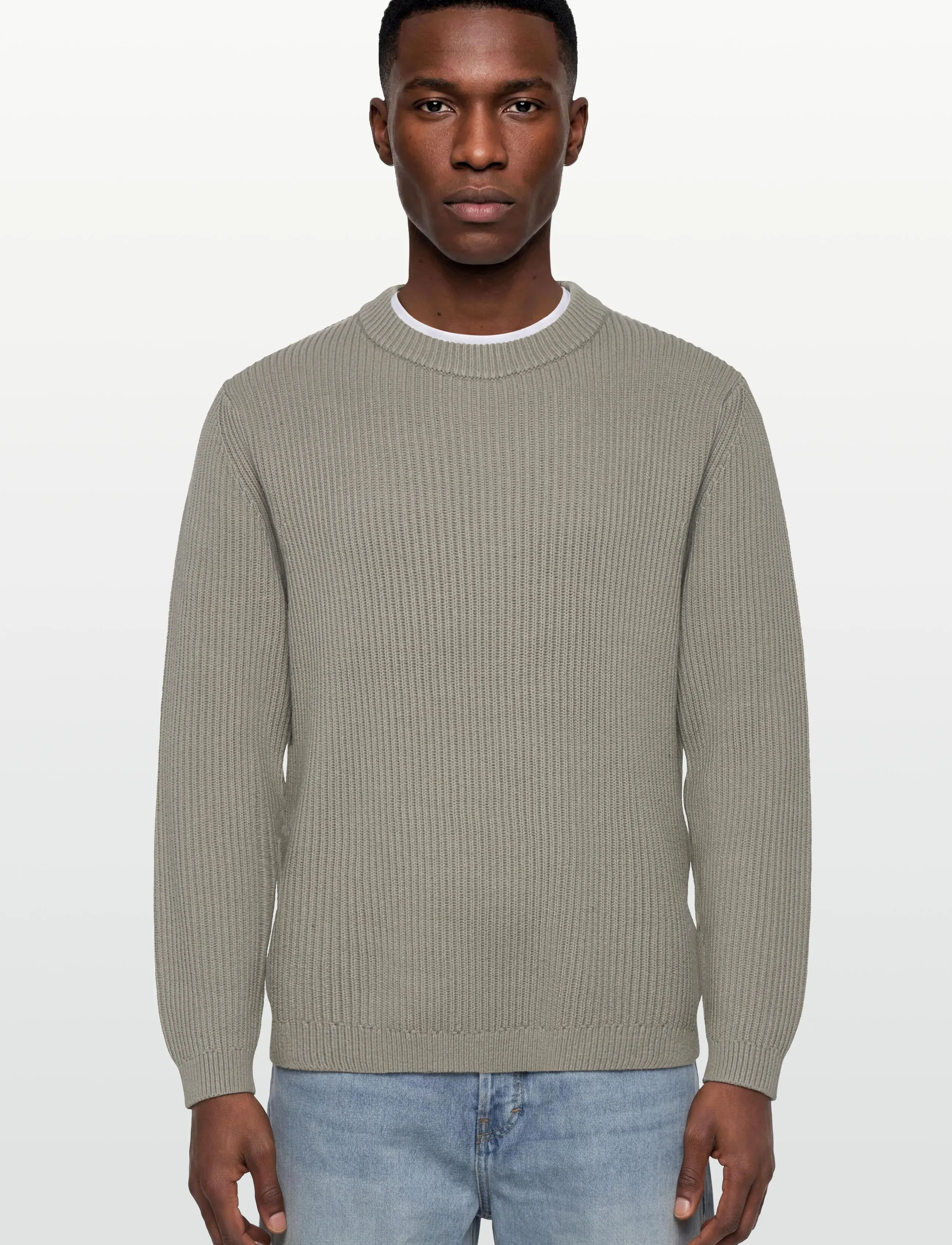 Garment Project - Boxy Cotton Knit - Dusty Green - megztiniai su apvalia apykakle - dusty green - 3