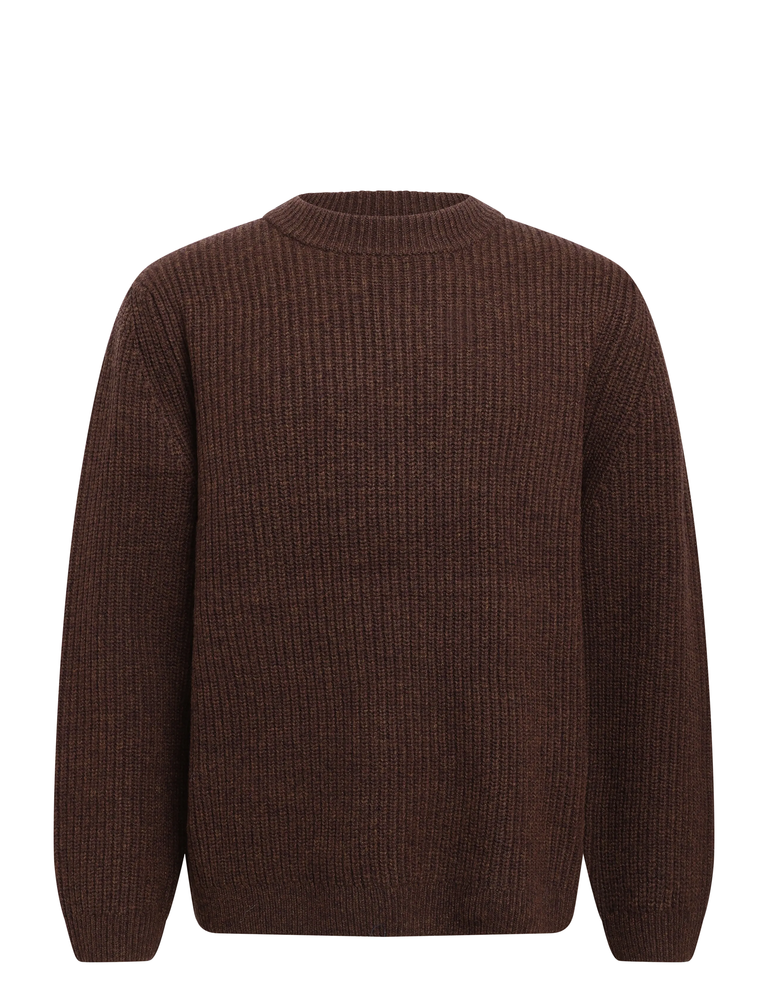 Garment Project Boxy Wool Knit - Brown Melange - Rundhalsad - BROWN / brown