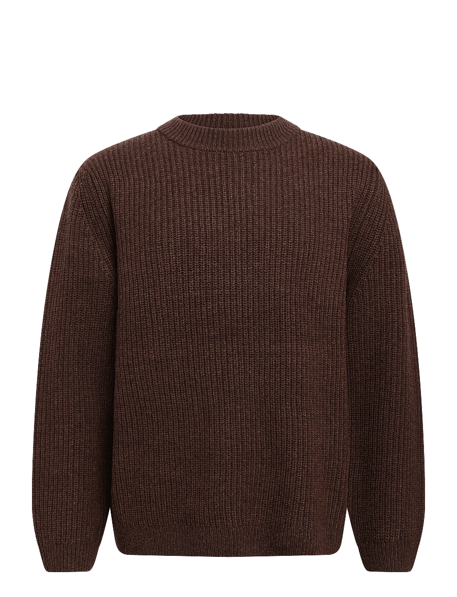 Garment Project - Boxy Wool Knit - Brown Melange - rundhalsad - brown - 0