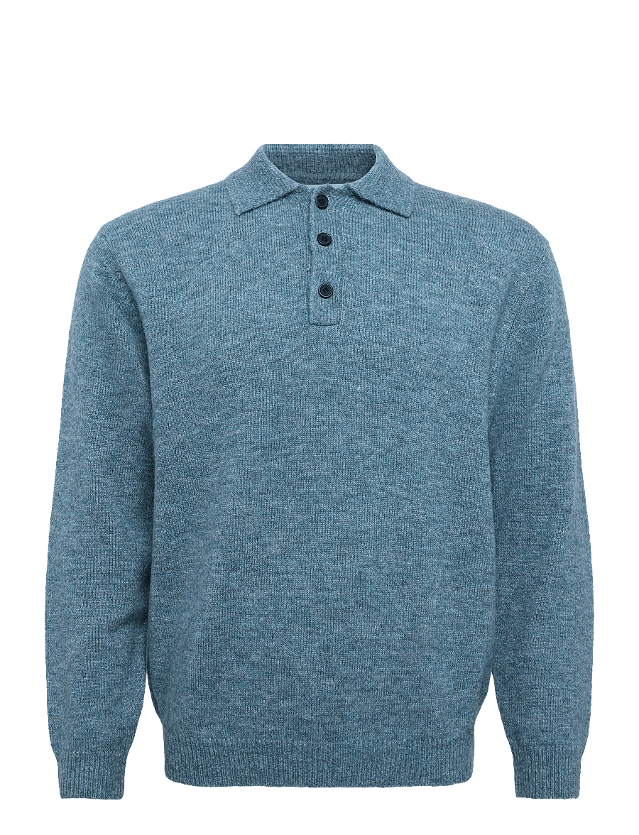 Garment Project - Norton - Dusty Turquoise - poloer i strik med lange ærmer - dusty turquoise - 0