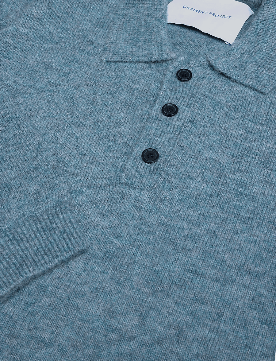 Garment Project - Norton - Dusty Turquoise - poloer i strik med lange ærmer - dusty turquoise - 2
