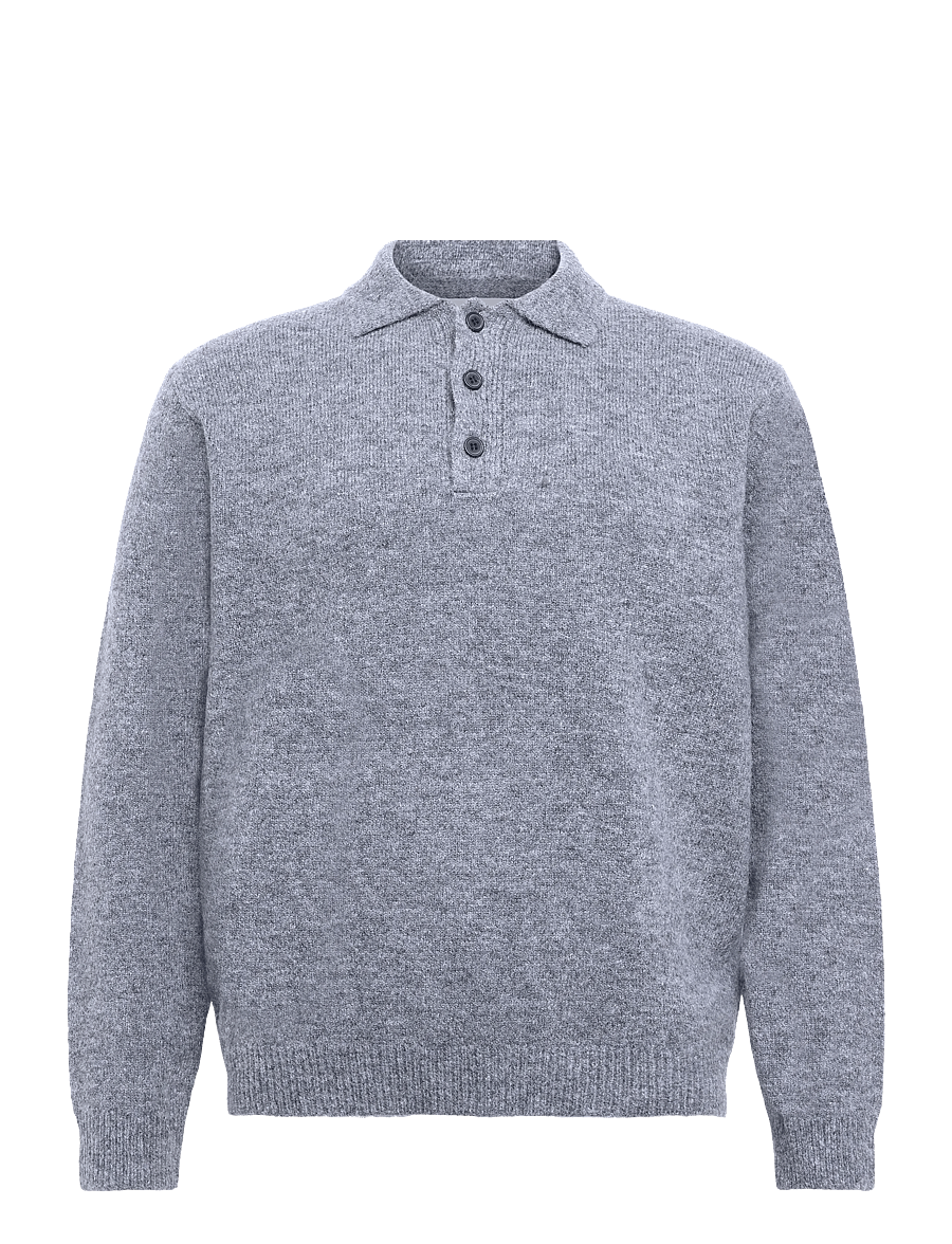 Garment Project - Norton - Grey Melange - poloer i strik med lange ærmer - grey - 0