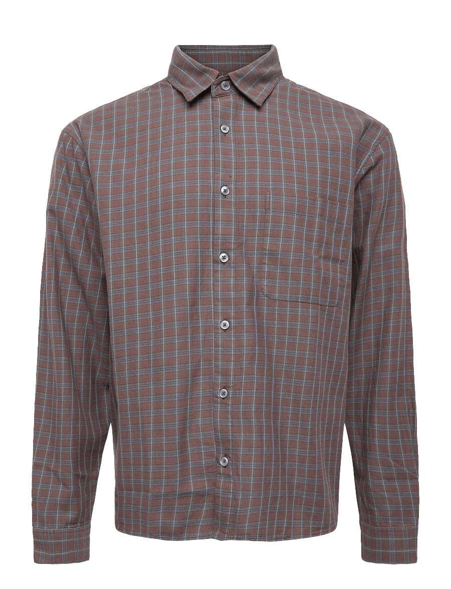 Garment Project - Relaxed LS Shirt - Brown Check - checkered shirts - brown - 0
