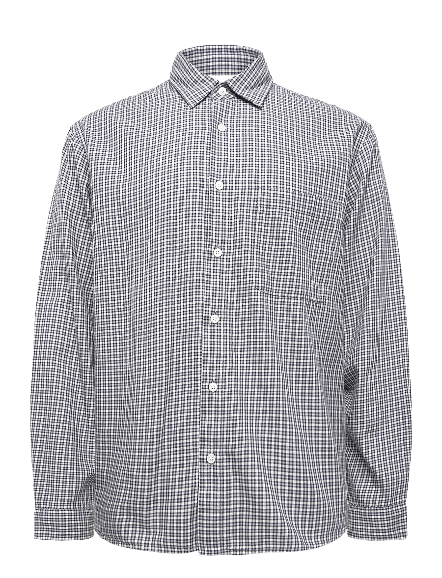 Garment Project - Relaxed LS Shirt - Navy Check - checkered shirts - navy - 0