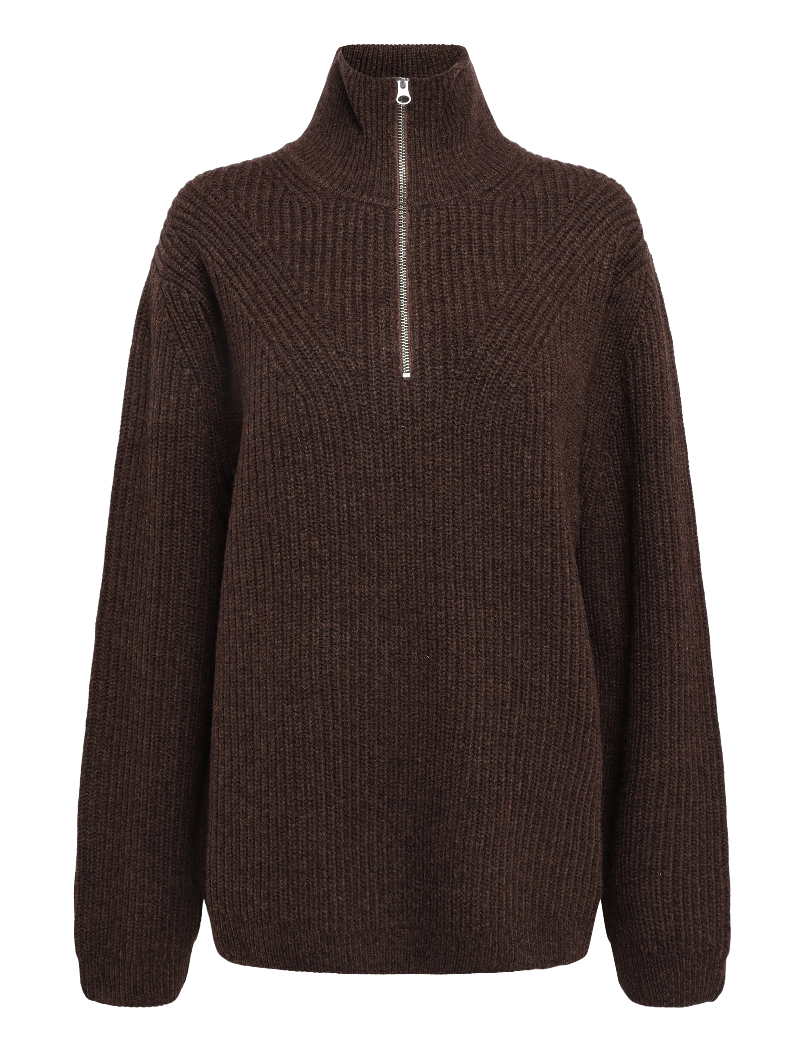 Garment Project Half Zip Wool Knit - Brown Melange - Tøj - BROWN / brown