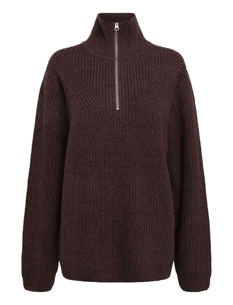 Garment Project - Half Zip Wool Knit - Brown Melange - halfzip strik - brown - 0